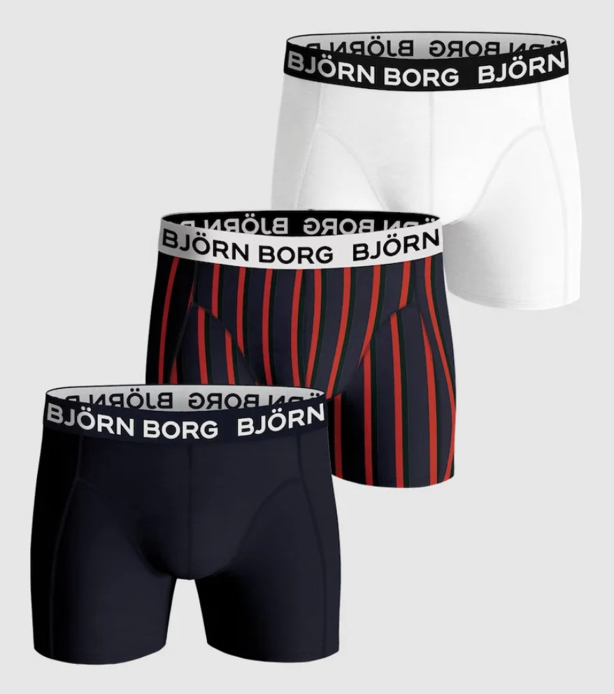Björn Borg Björn borg heren boxershorts 3-pack – zwart, wit en navy met -zwarte strepen – slim-fit