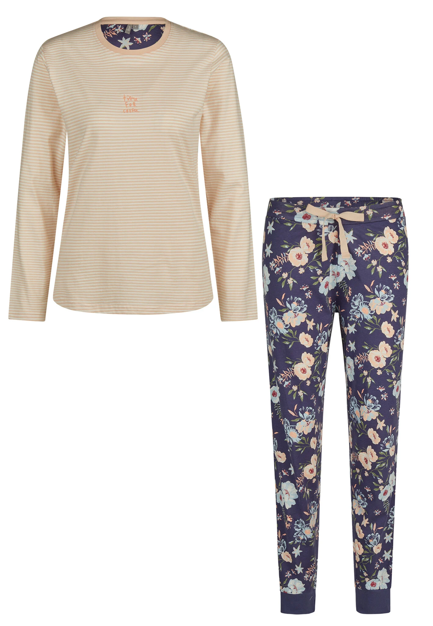 By Louise Dames pyjama set jersey katoen gebloemd oranje blauw