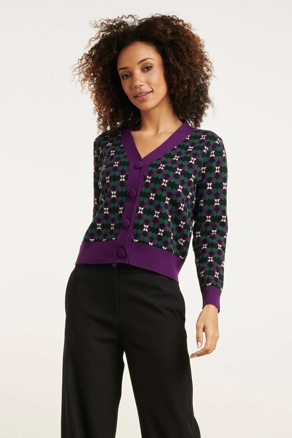 Smashed Lemon 24781 gebreide cardigan met retro print