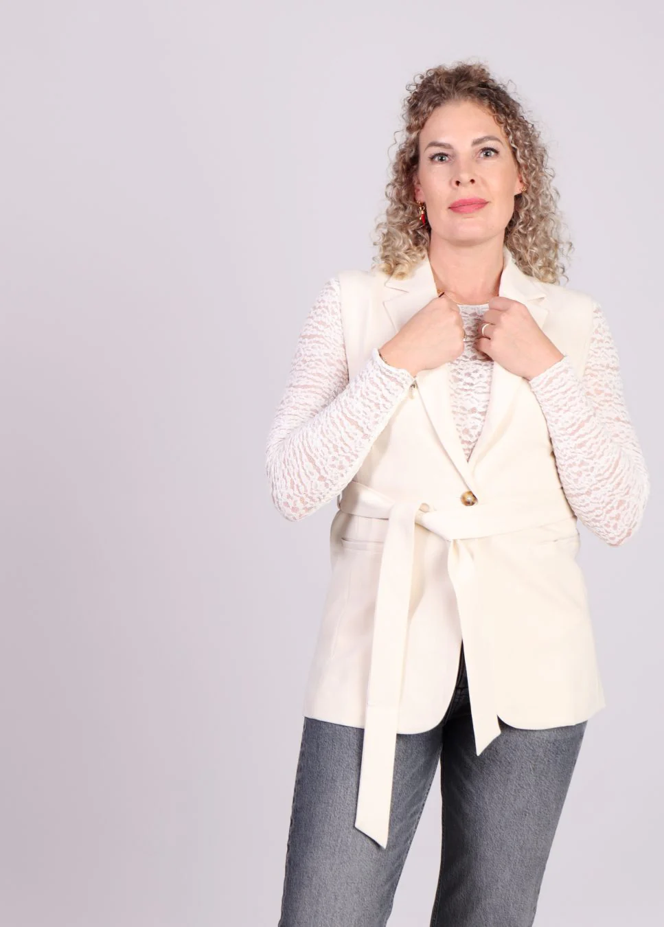 Grace & Mila Nommy gilet strikceintuur off white