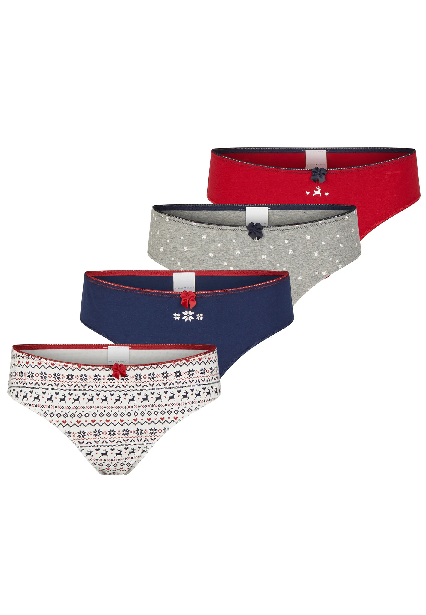 Happy Shorts Dames kerst slips 4-pack rood/wit/grijs/blauw