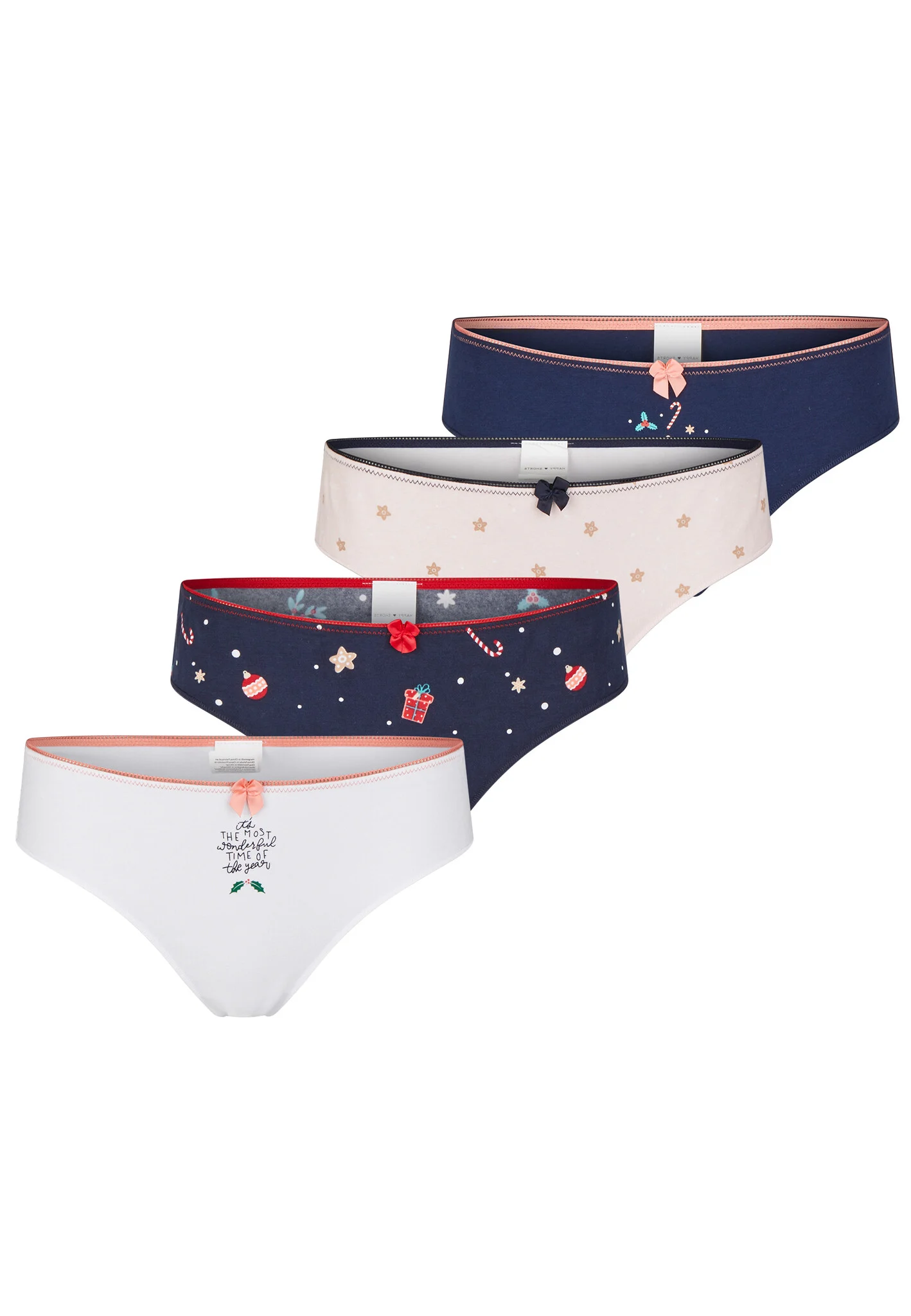 Happy Shorts Dames kerst slips 4-pack roze/blauw/wit