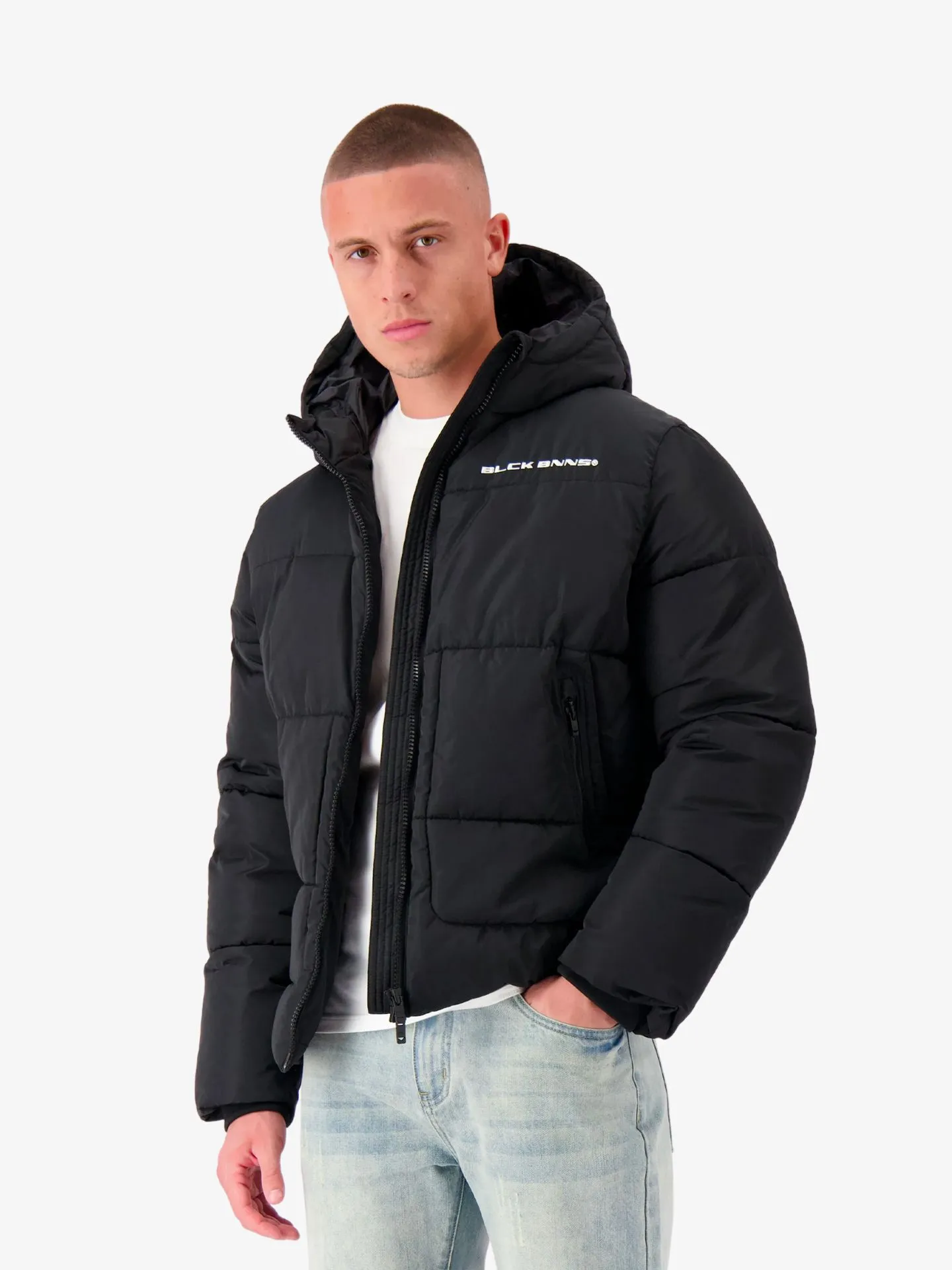 Black Bananas Heren winterjas block puffer zwart