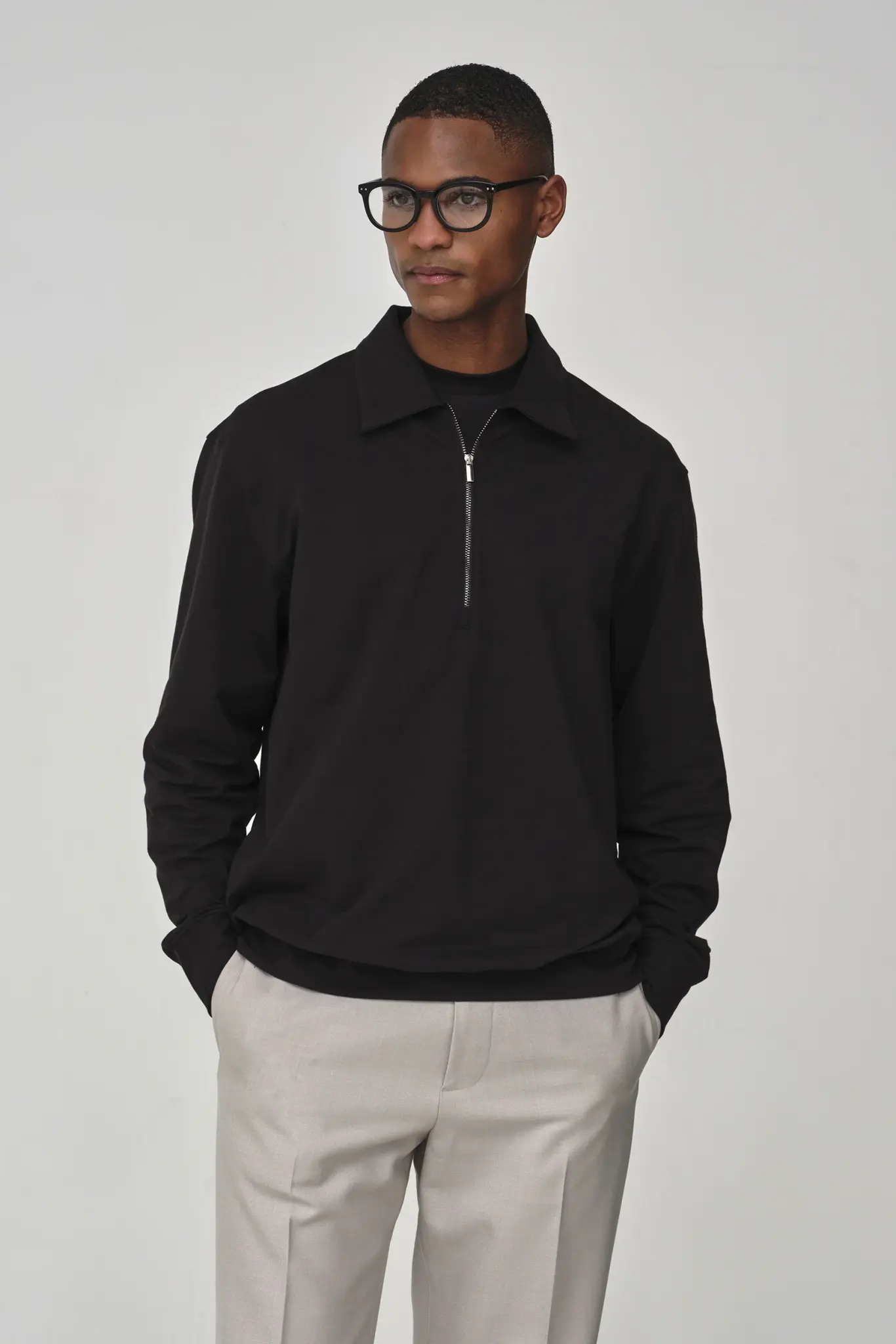 Valenza Stretch cotton polo zip sweater