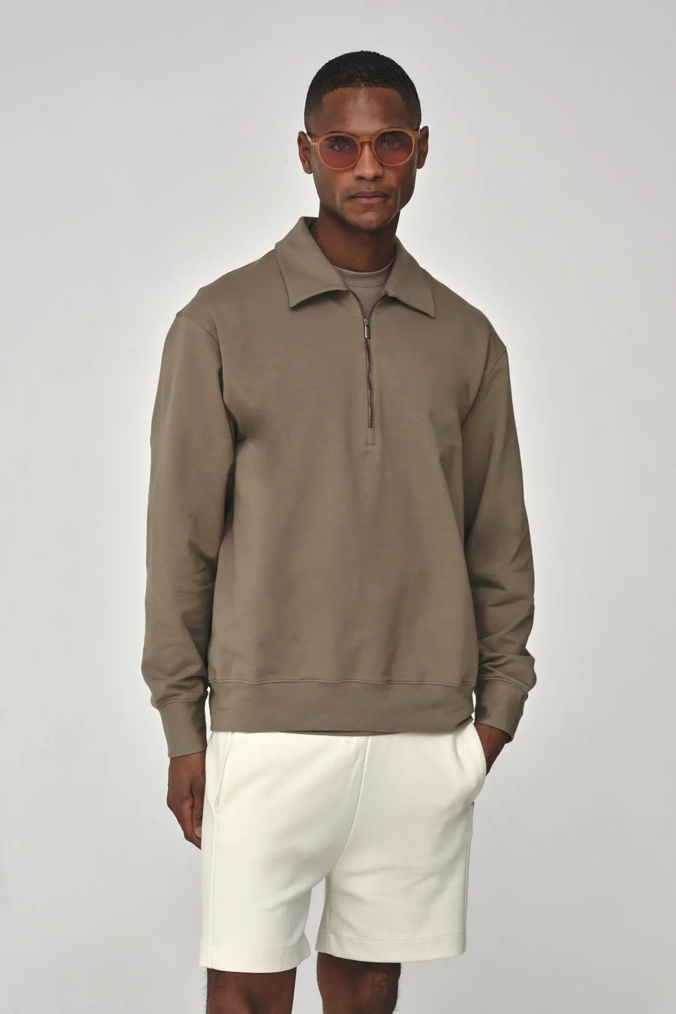 Valenza Stretch cotton polo zip sweater lead