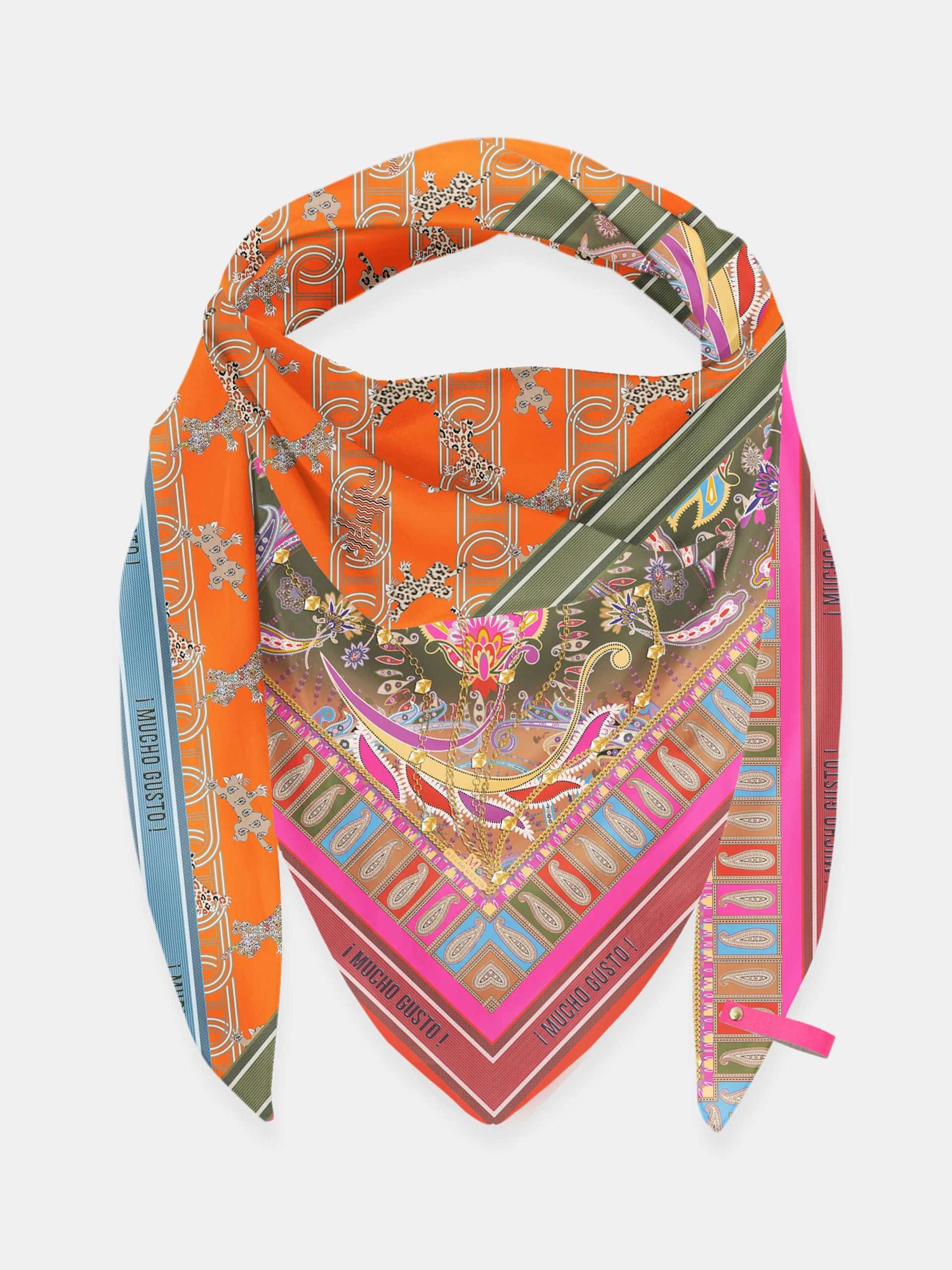 Mucho Gusto  sjaal st. tropez oranje roze klassieke print