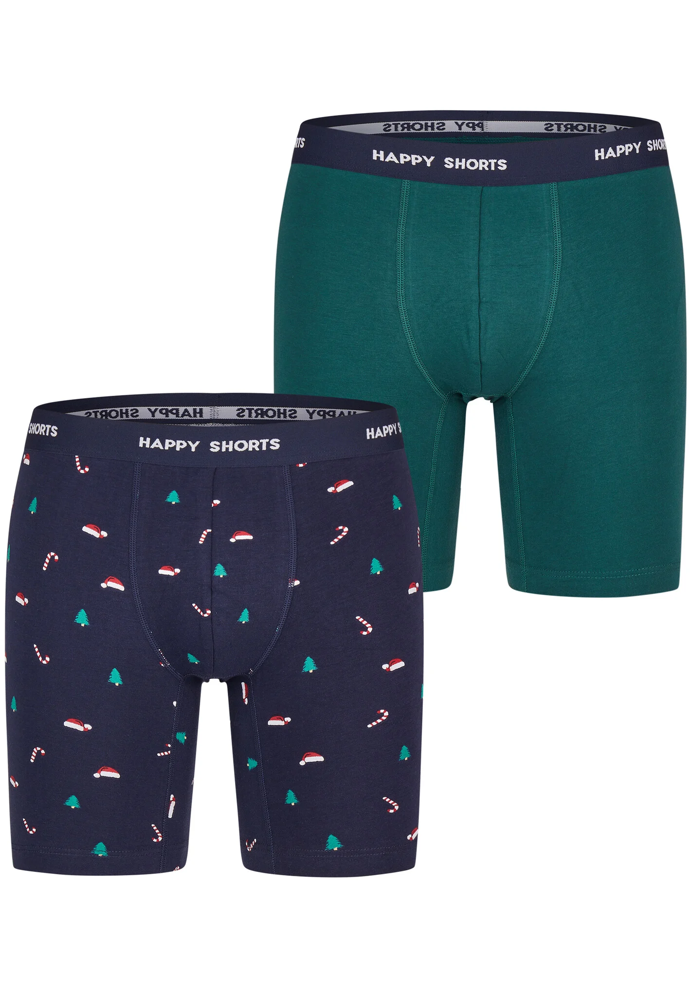 Happy Shorts Kerst boxershorts heren met lange pijpen boxer briefs 2-pack groen/blauw