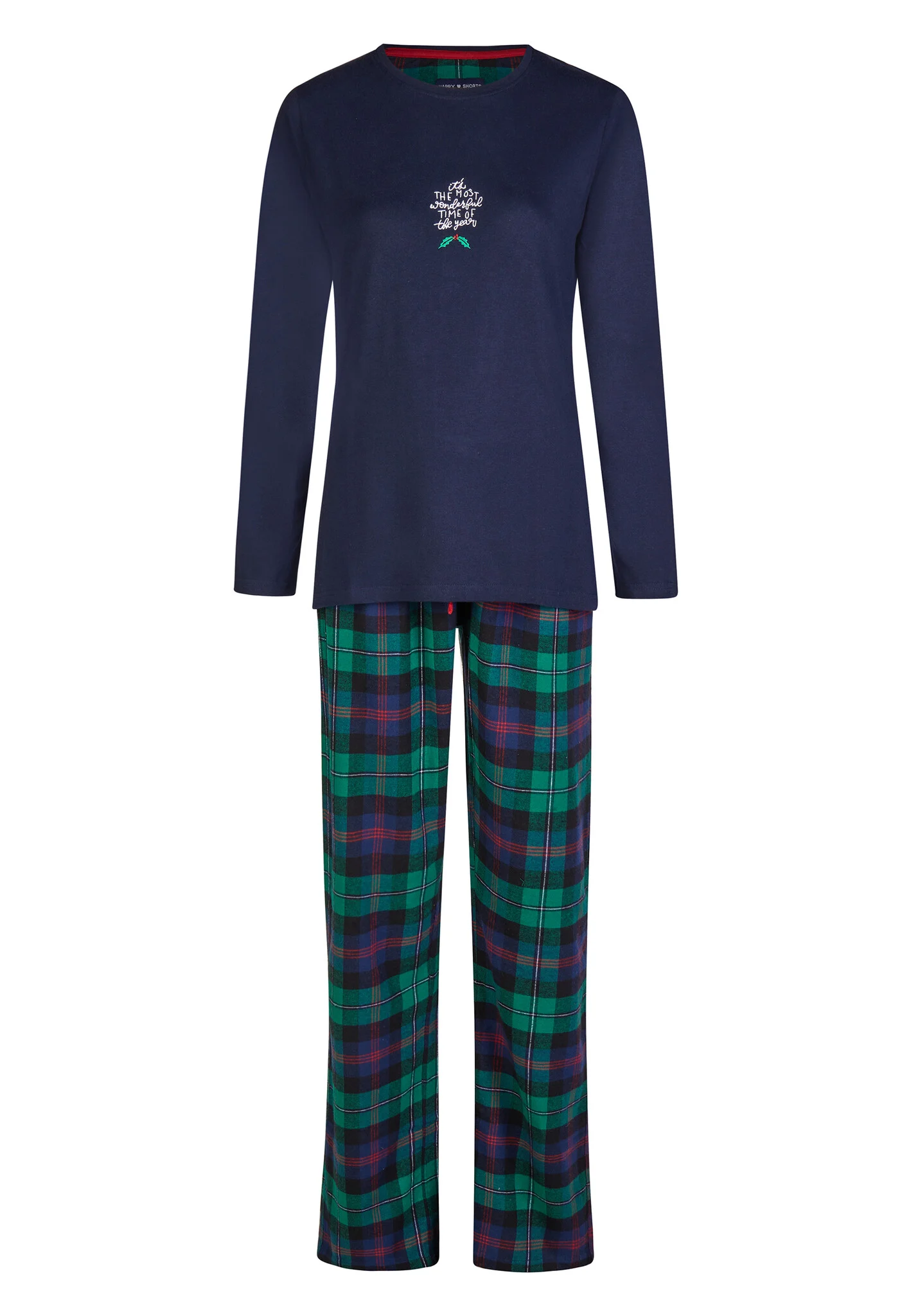 Happy Shorts Dames kerst pyjama set met print flanel geruit