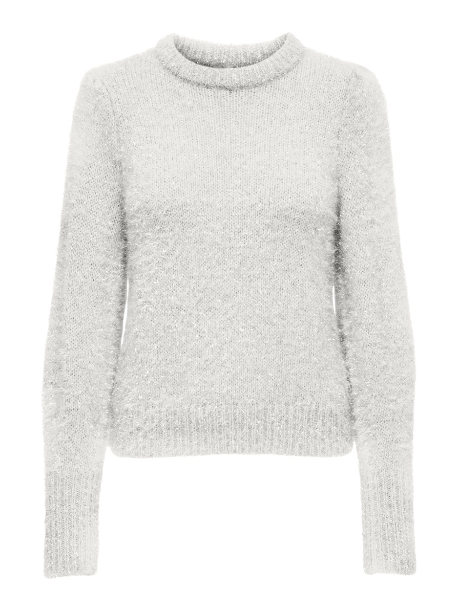 Only Onlanni ls glitter puff o-neck knt zilverkleurig