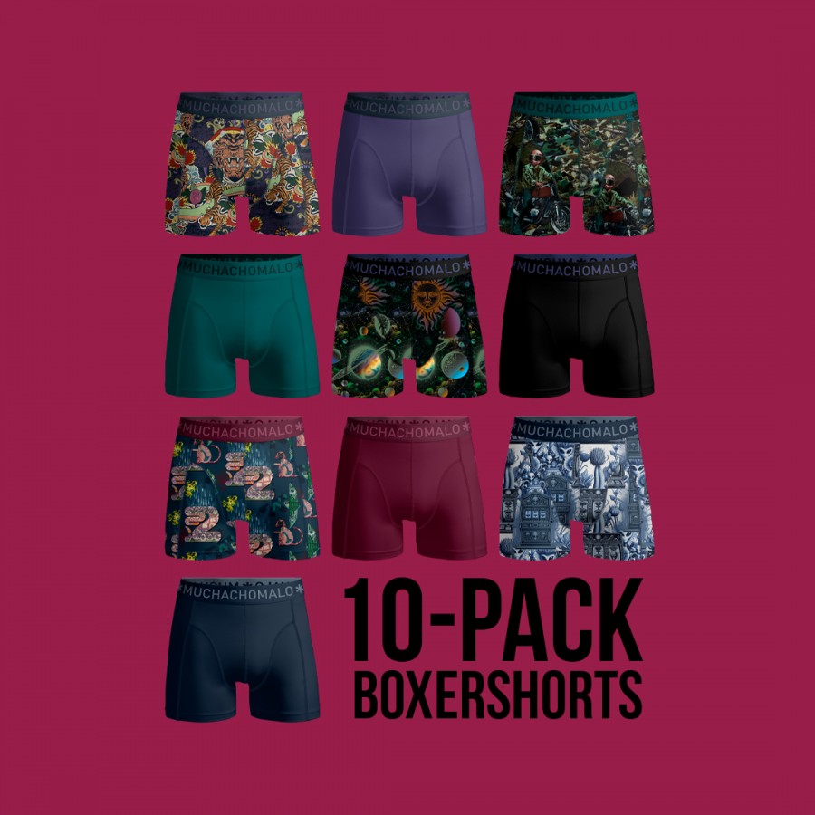 Muchachomalo Men 10-pack boxer short print/ print/purple/blu heren boxers