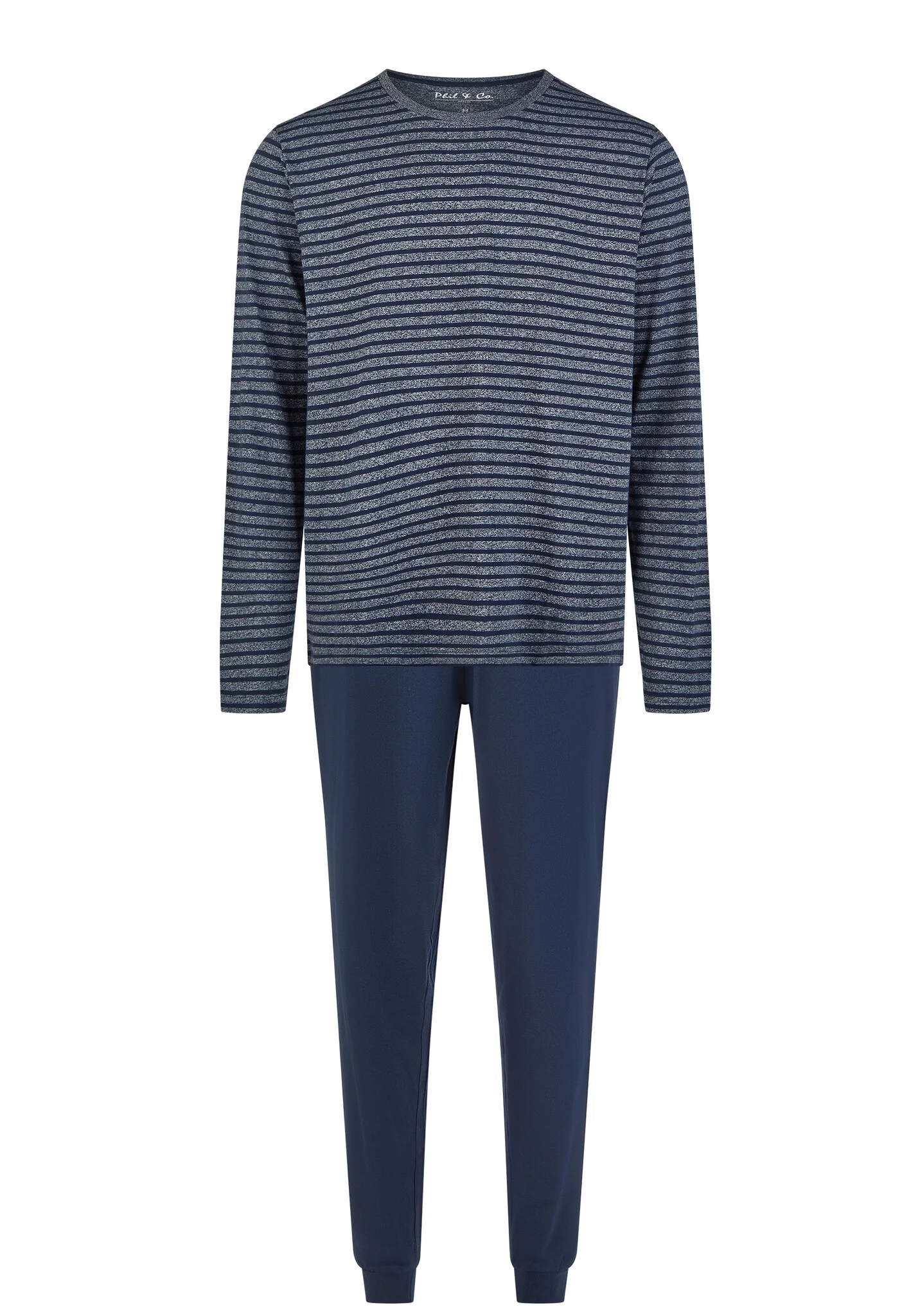 Phil & Co Heren pyjama set lang jersey katoen grijs/blauw gestreept