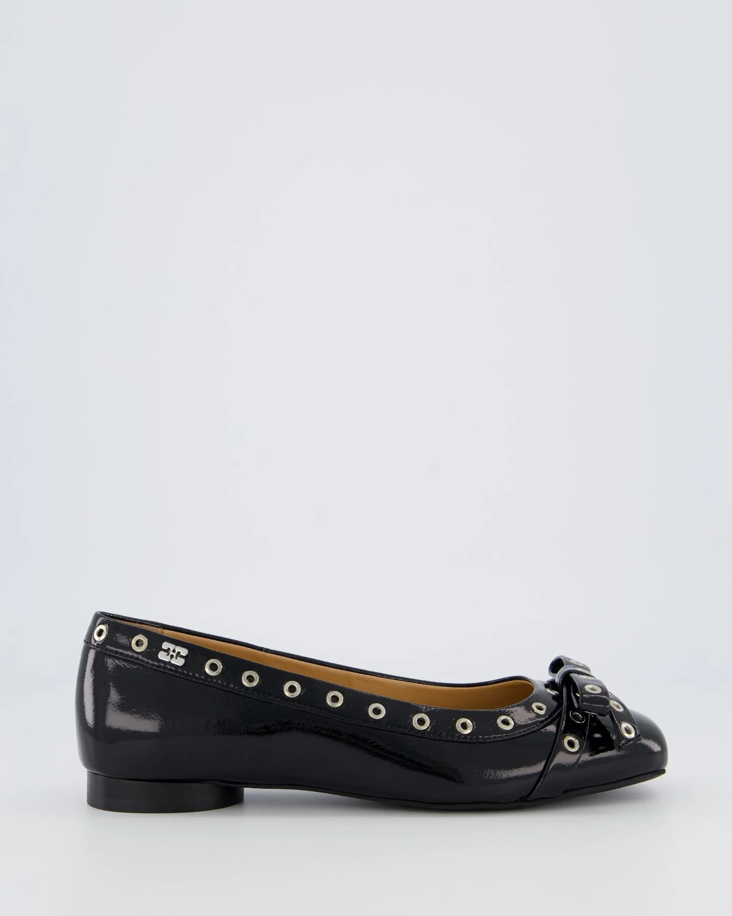 Ganni Dames black eyelet bow ballerinas