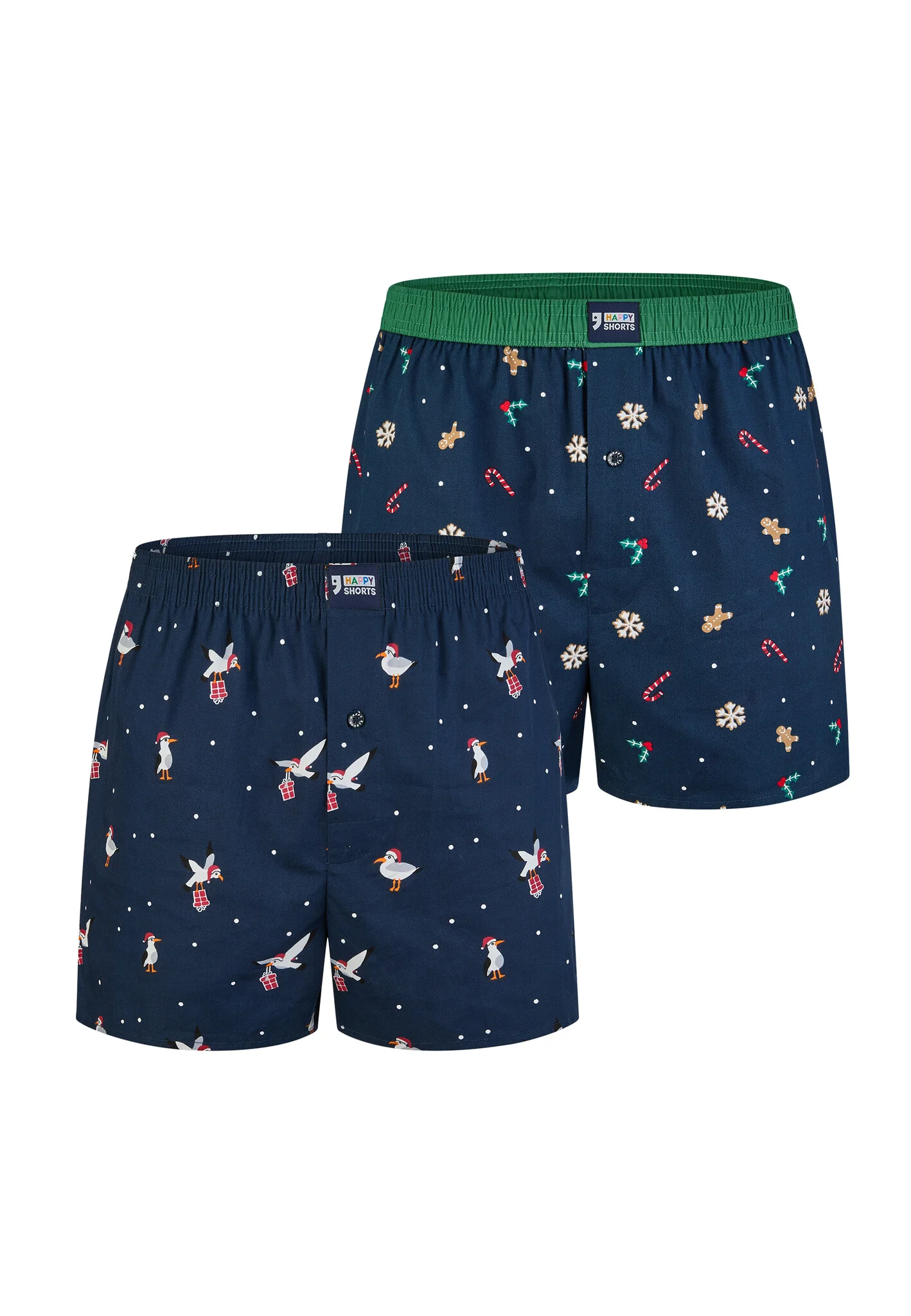 Happy Shorts Heren wijde boxershorts kerst print 2-pack navy/groen