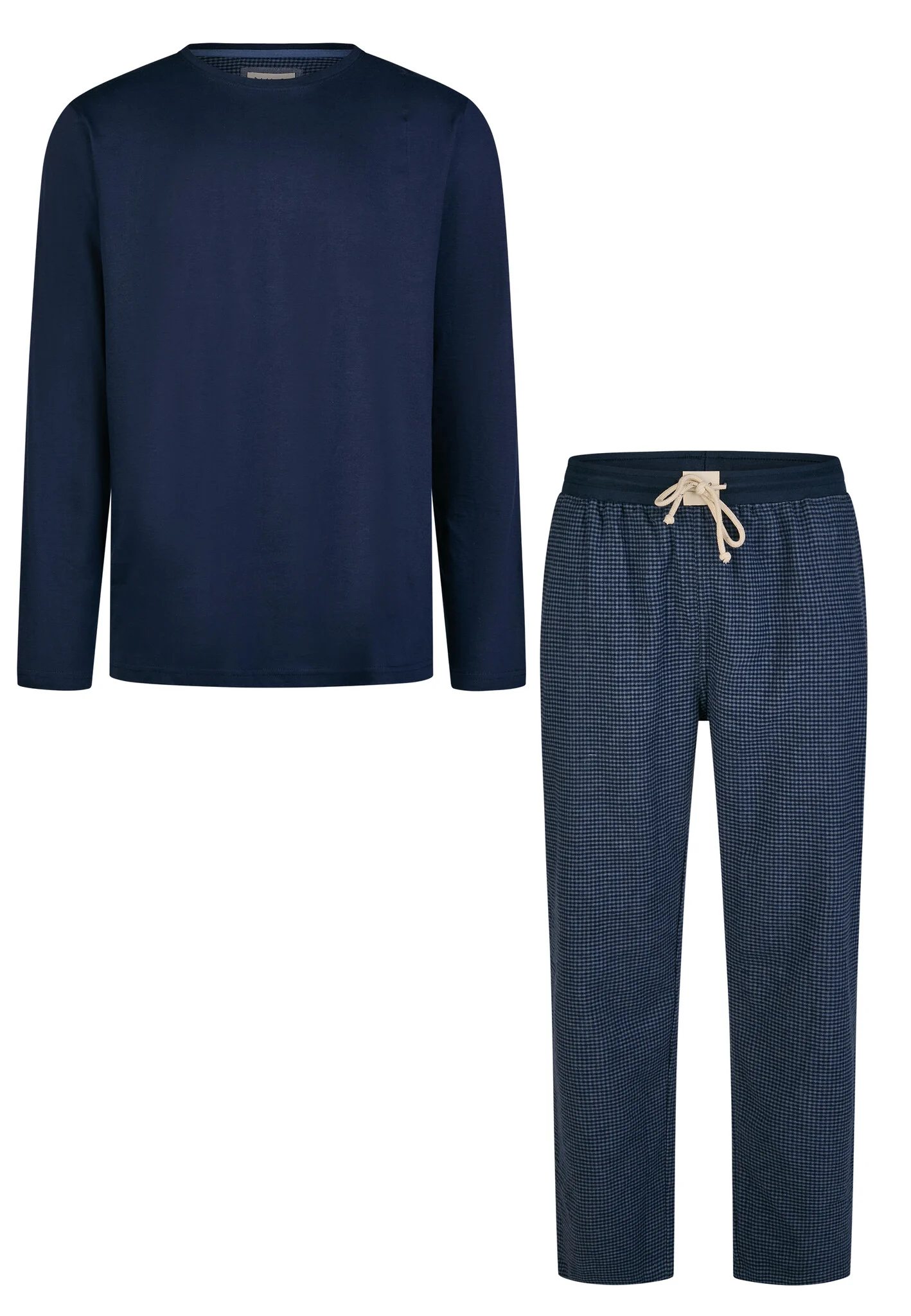 Phil & Co Lange heren pyjama set met flanellen pyjamabroek navy