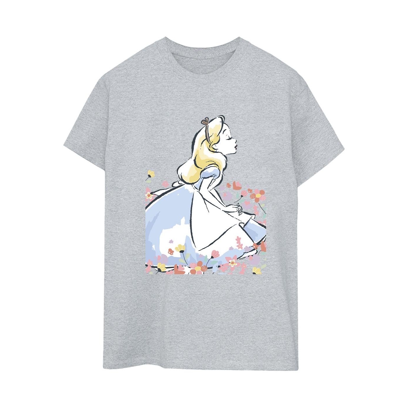 Li-cense Disney dames alice in wonderland schets bloemen katoenen vriendje t-shirt
