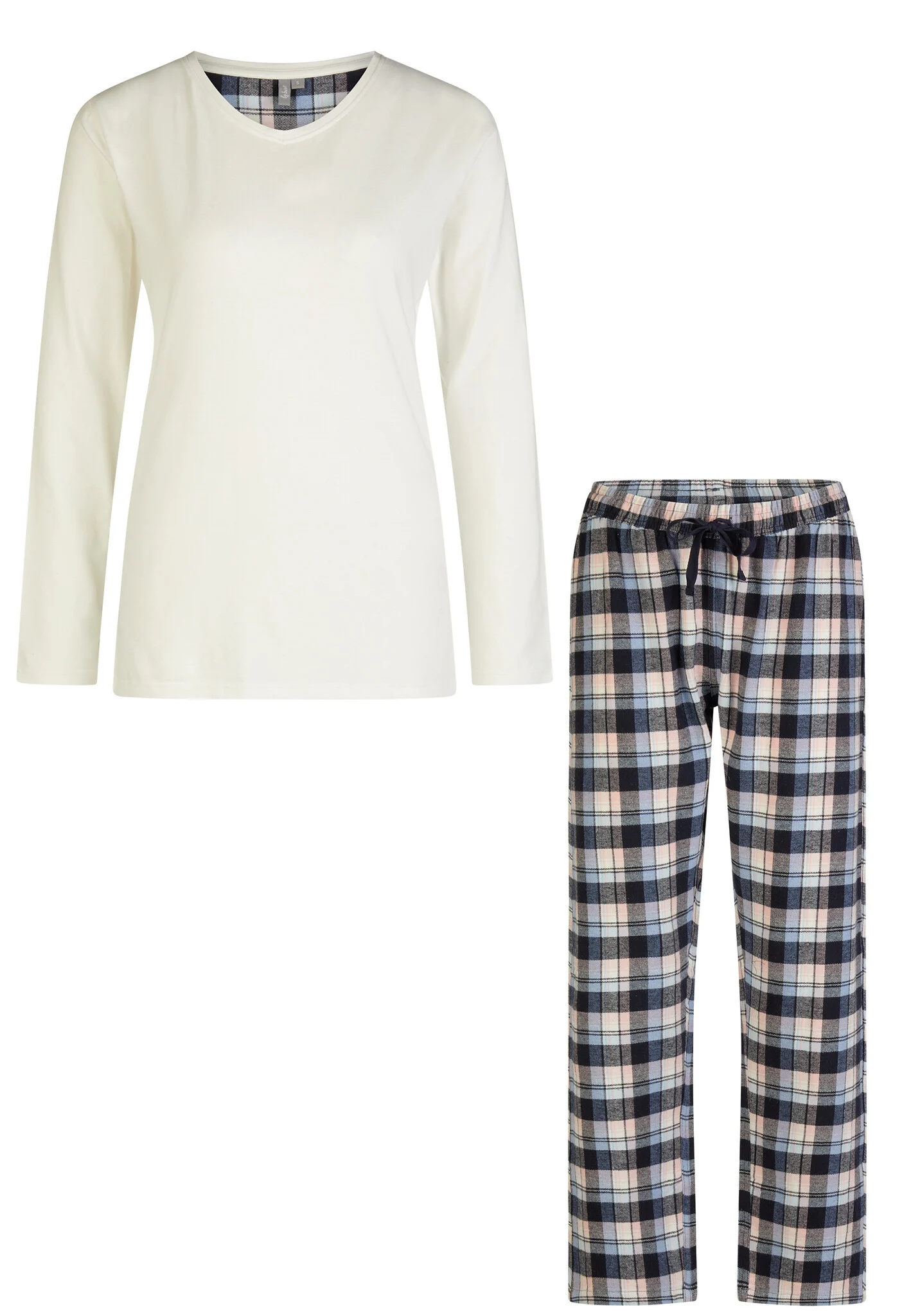 By Louise Dames pyjama set met flanellen pyjamabroek wit/roze/grijs