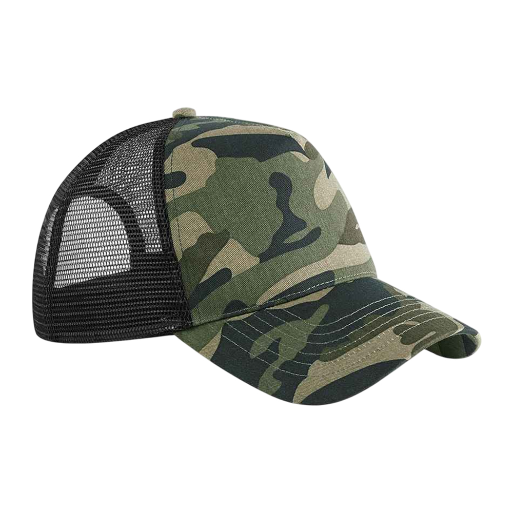 Beechfield Camo snapback trucker cap