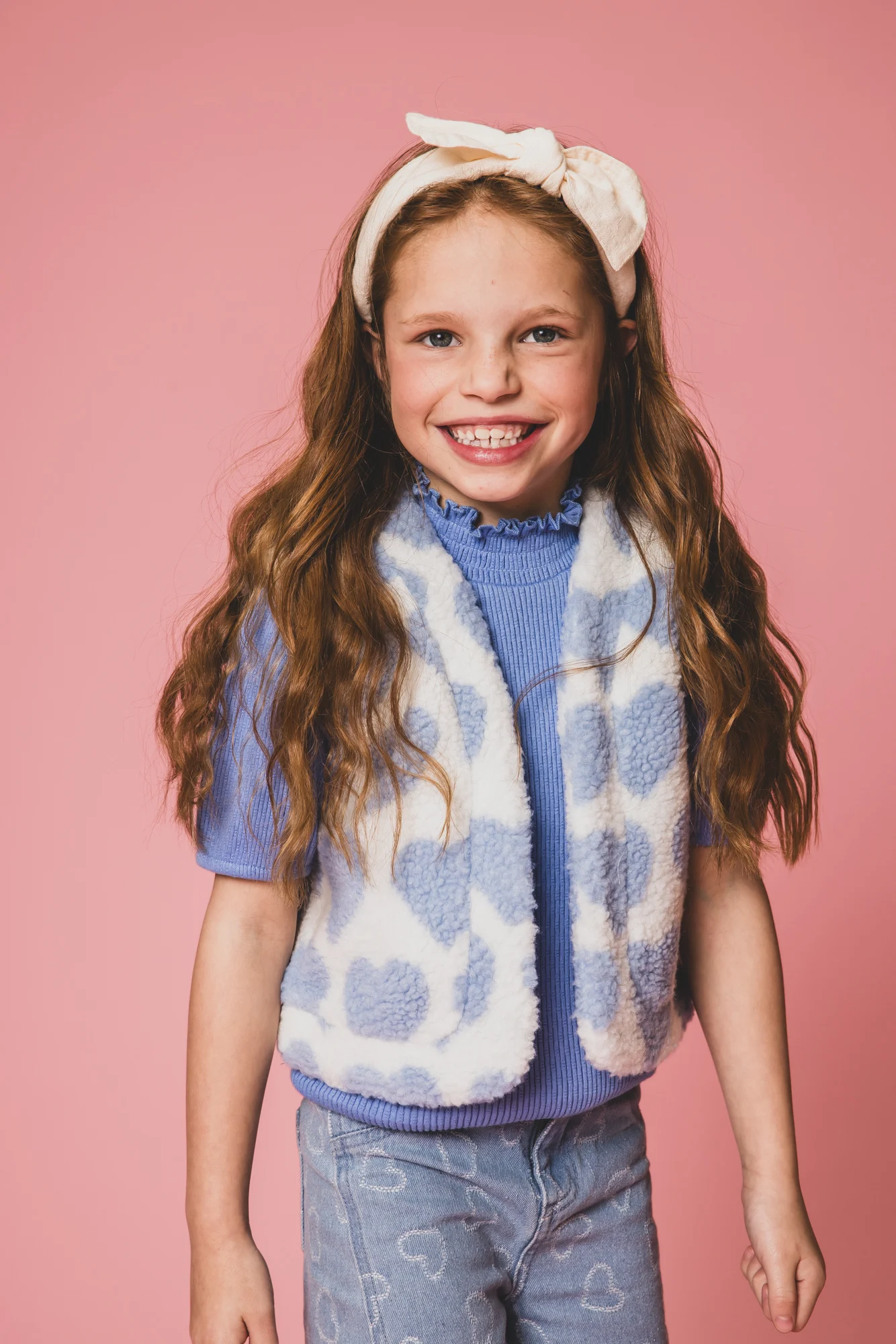 Looxs Revolution Teddy gilet offwhite hartjes voor meisjes in de kleur