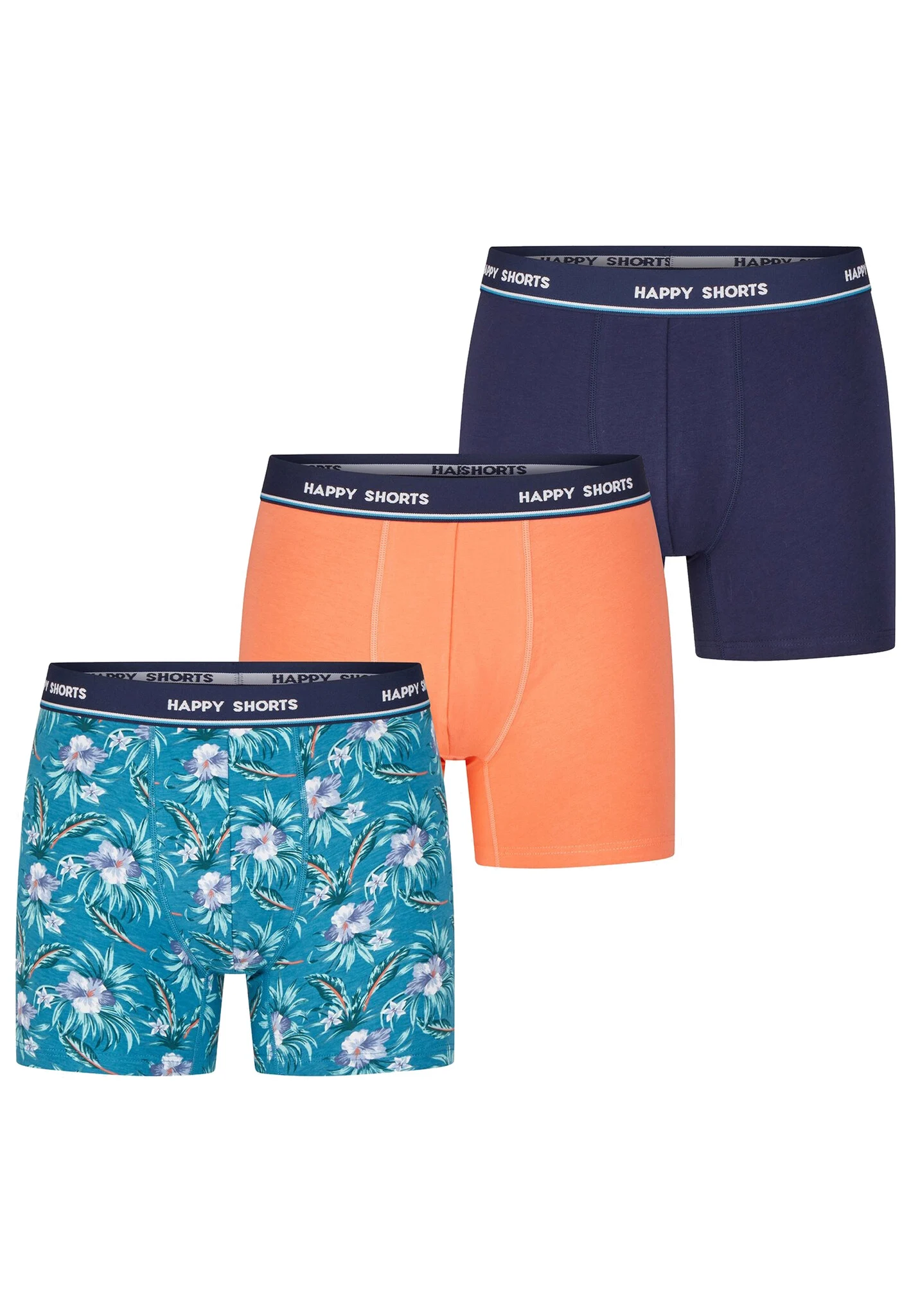 Happy Shorts Heren boxershorts trunks 3-pack blauw/groen/oranje