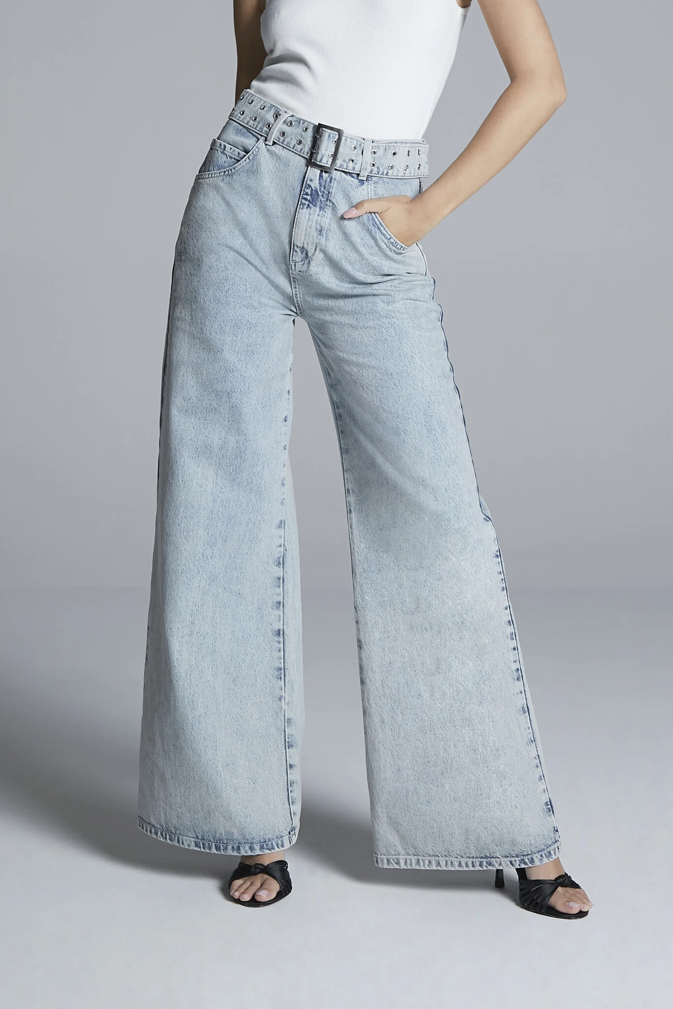 Homage to Denim H-cs25m03 palazzo jeans with belt