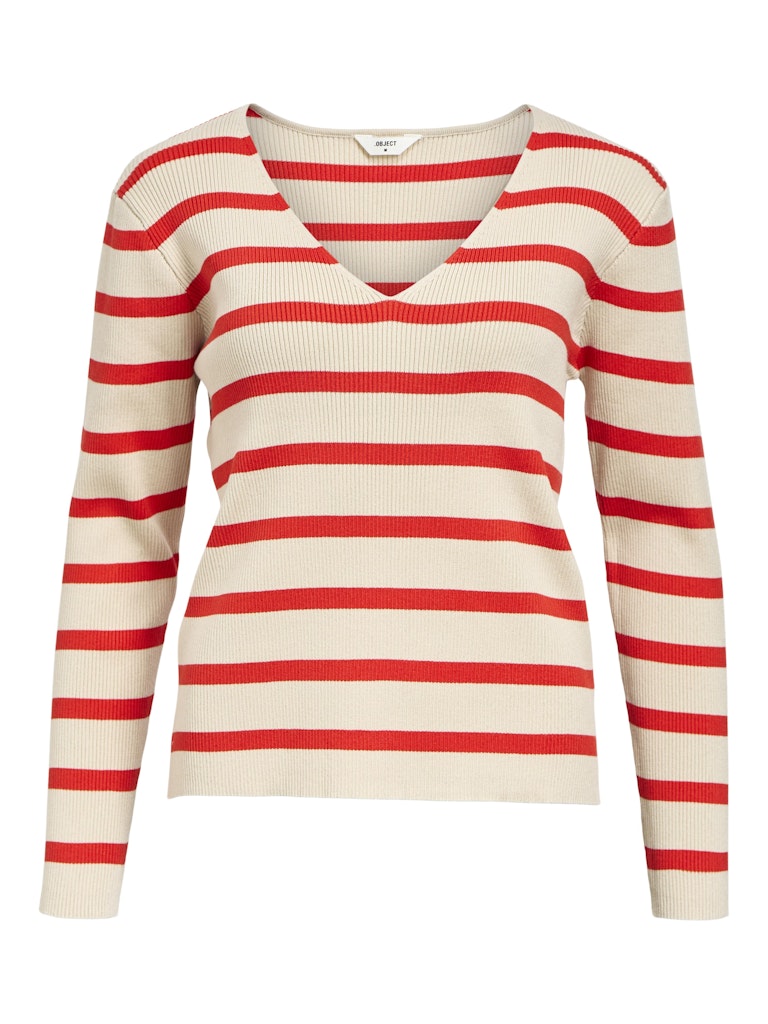 Object objester ls re v-neck knit pullover 23046159 sandshell stripes