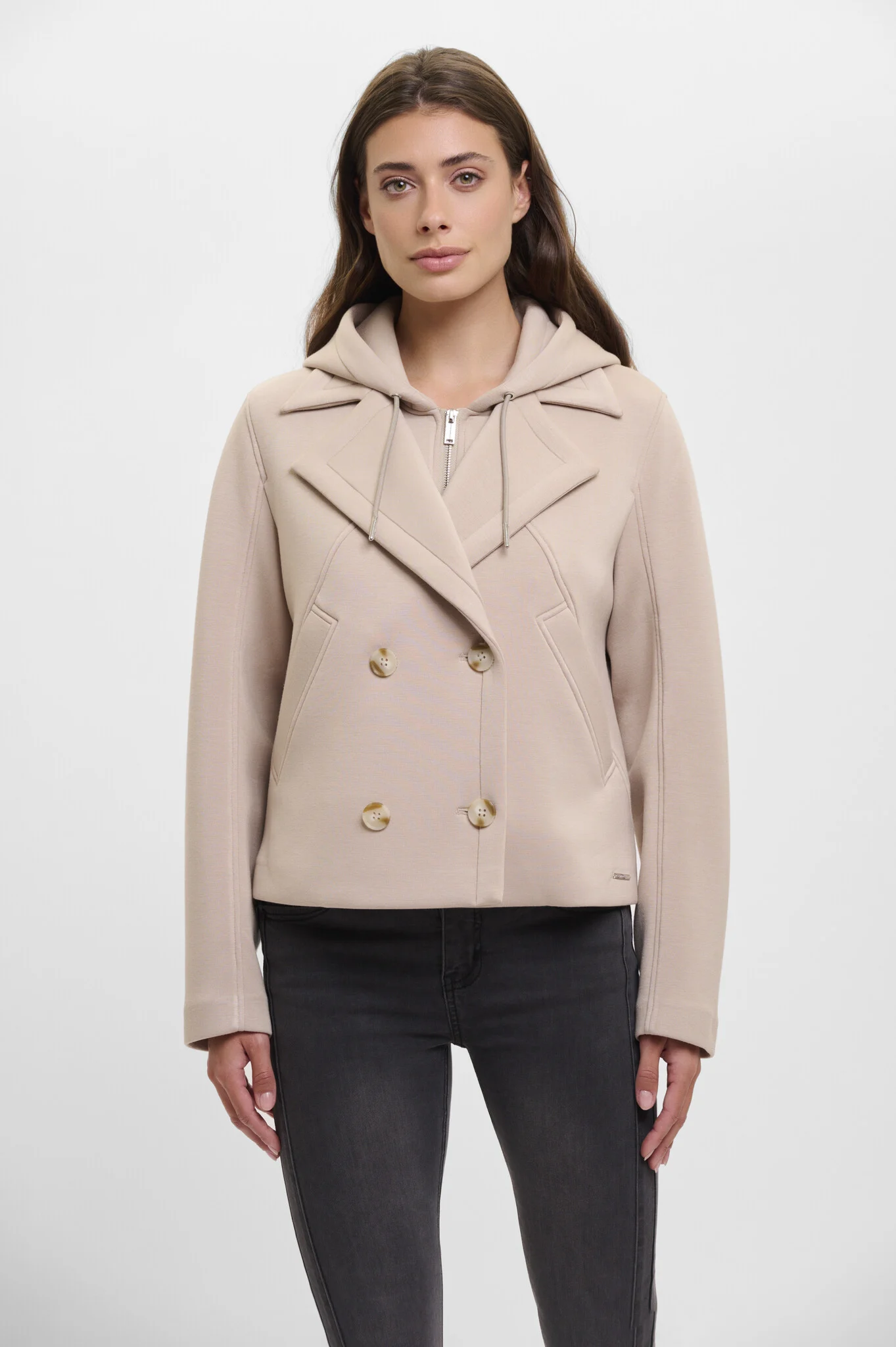 Rino & Pelle Jennifer.7002521 rino en pelle double breasted jacket with detachable hood collar desert