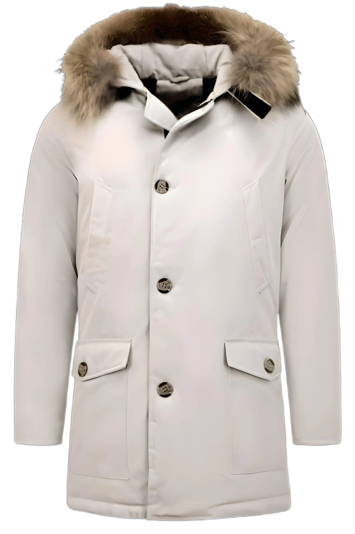 Enos Winterjas parka met grote echte bontkraag beige