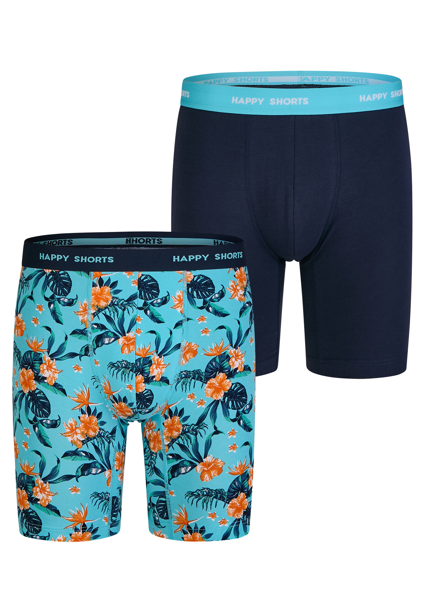 Happy Shorts Heren boxershorts met lange pijpen boxer briefs flower print 2-pack