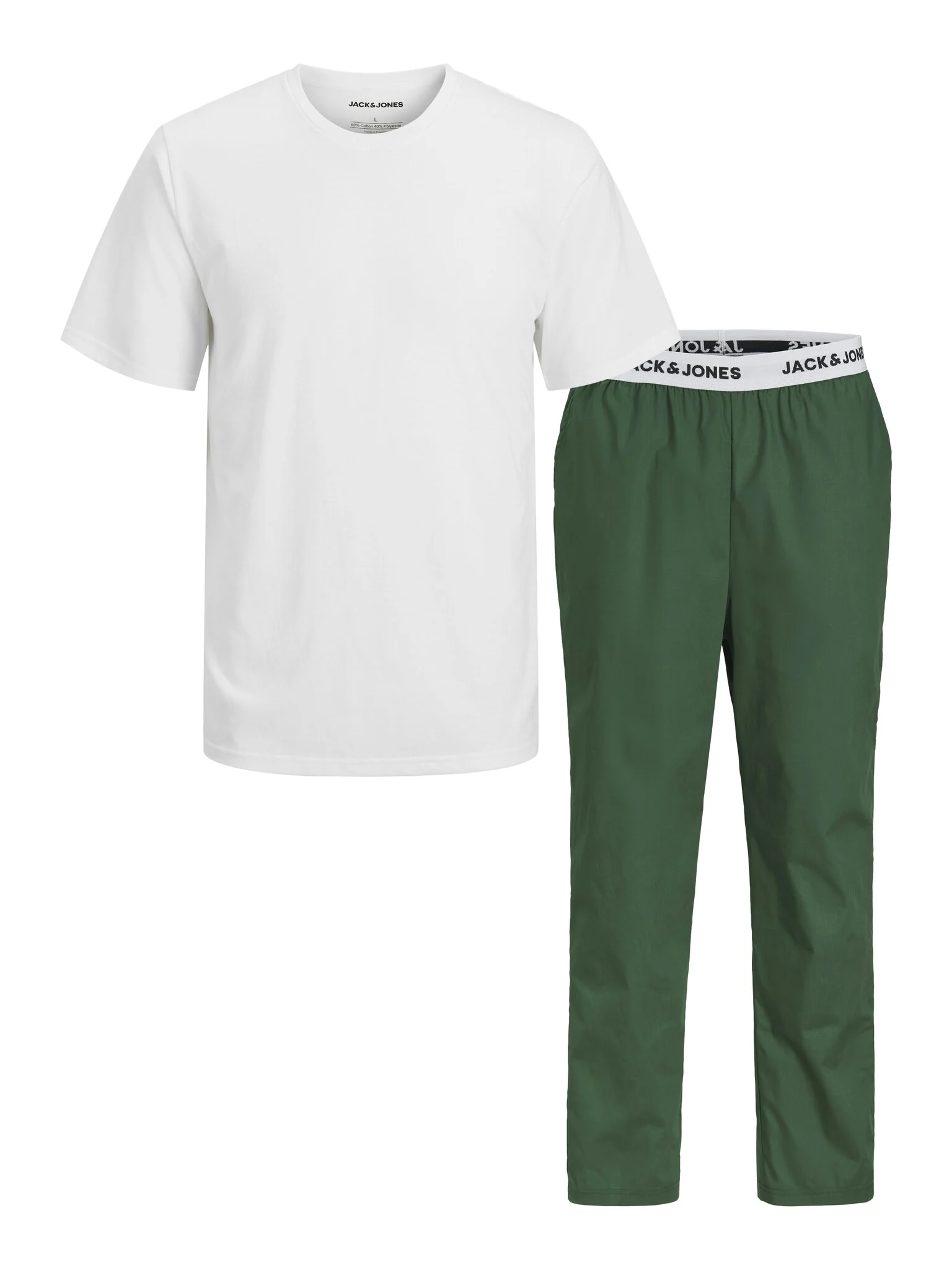 Jack & Jones Heren pyjama set lange pyjamabroek jactoby wit/groen
