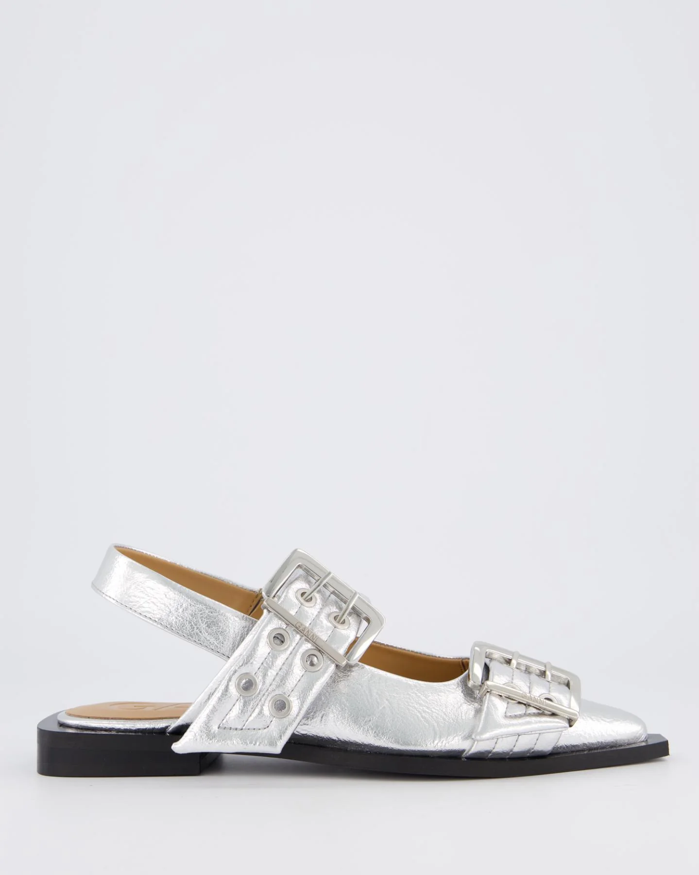 Ganni Dames chunky buckle ballerina zilver