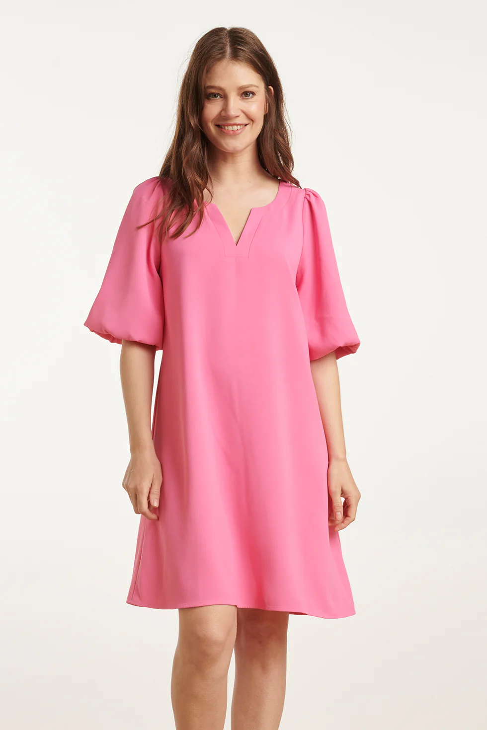 Smashed Lemon 25152 balloon sleeve kort jurk in roze