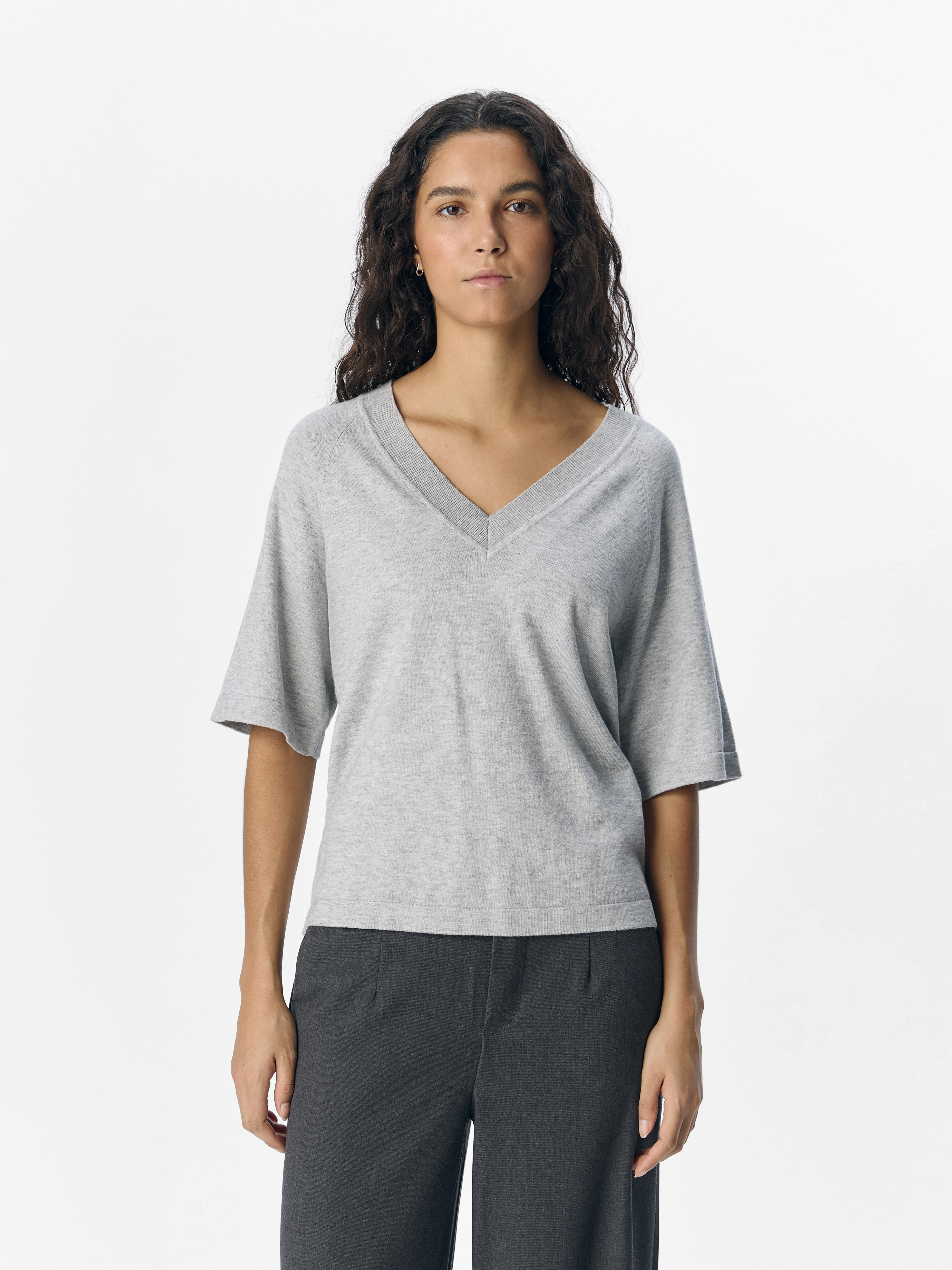 Object Objthess 2/4 lo v-neck knit top noo