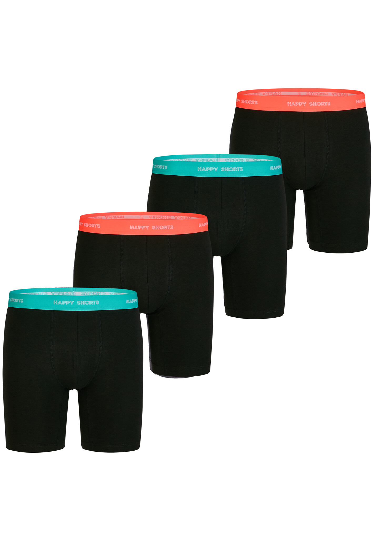Happy Shorts Heren boxershorts met lange pijpen boxer briefs 4-pack neon effen