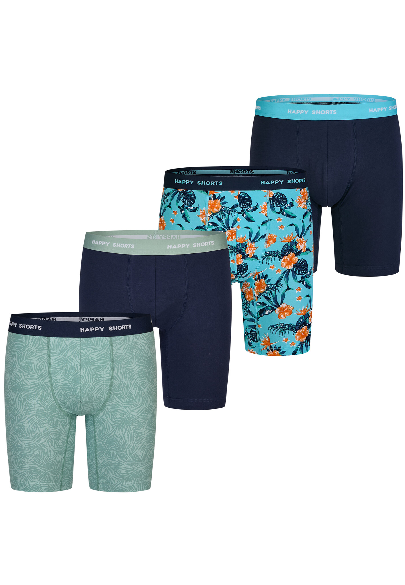 Happy Shorts Heren boxershorts met lange pijpen boxer briefs 4-pack palm leaves