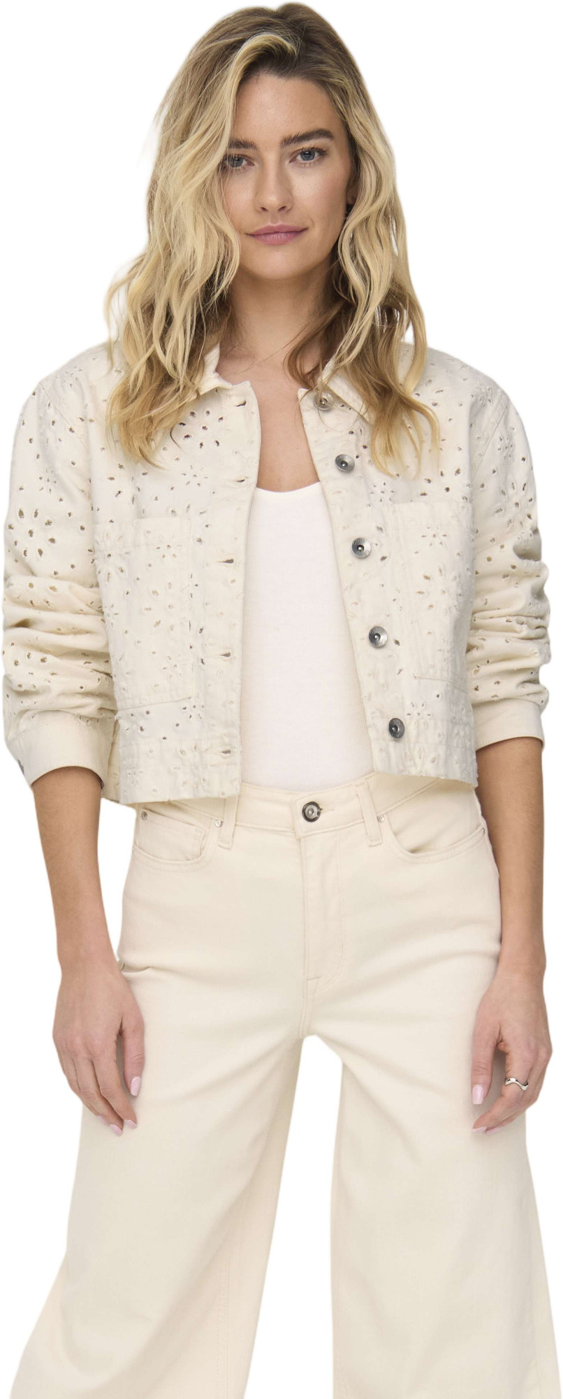 Only Onlelsa short crochet jacket otw cloud dancer