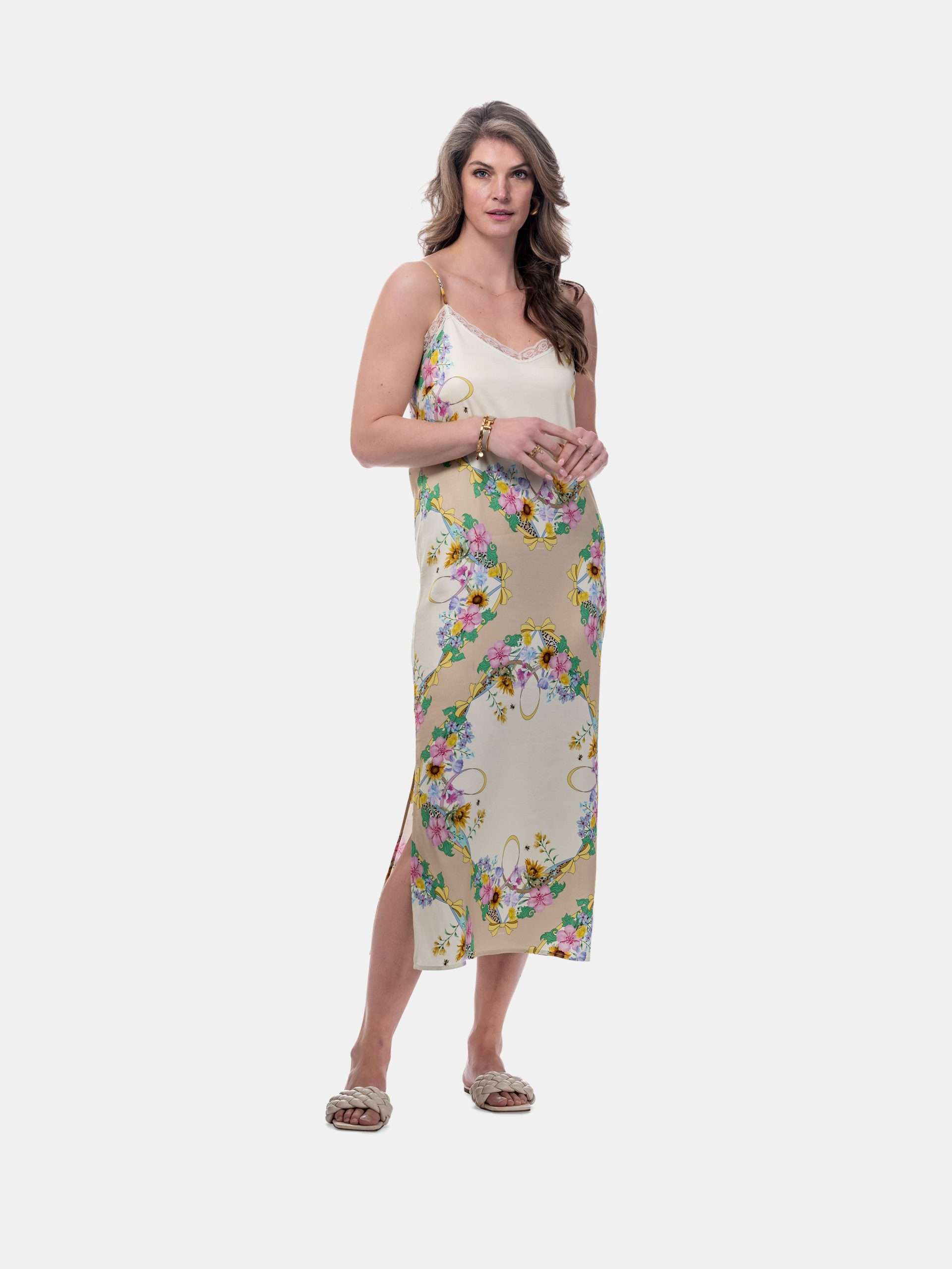 Mucho Gusto ® slipjurk creme bloem luipaardprint