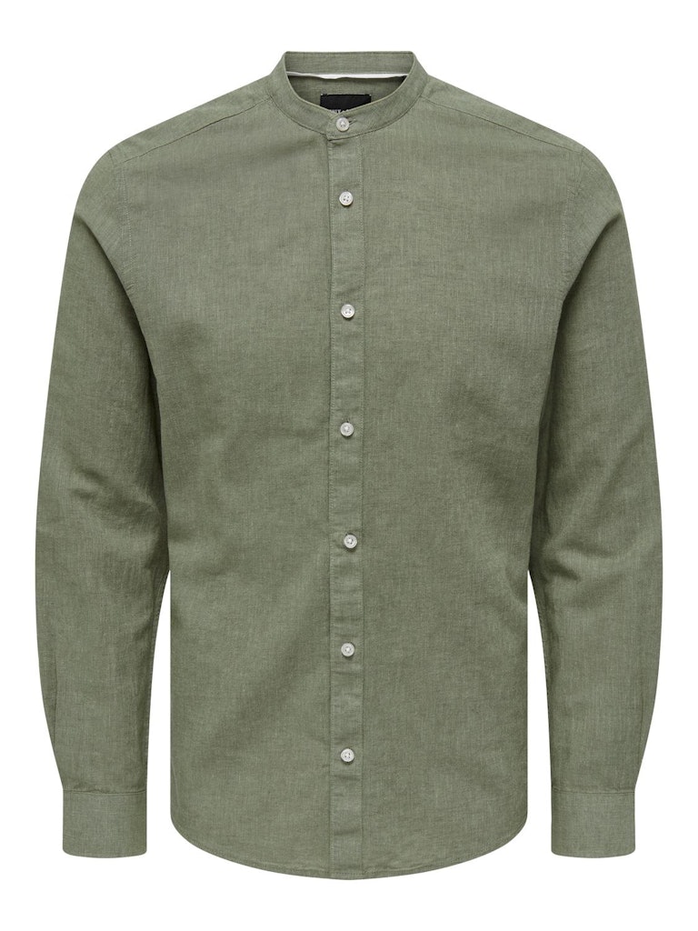 Only & Sons onscaiden ls solid linen mao shirt 22019173 swamp