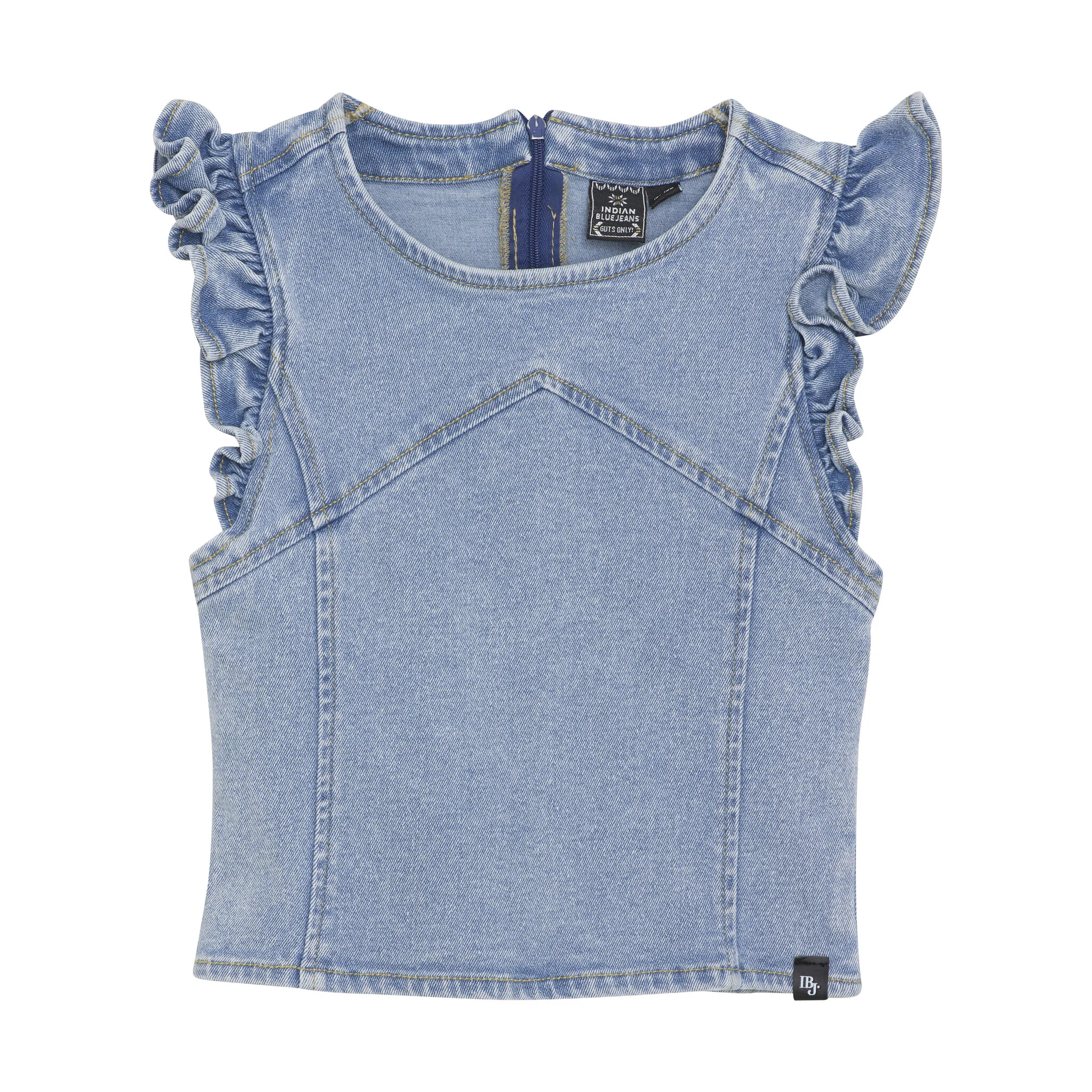 Indian Blue Zomer top meisjes licht ruffel denim