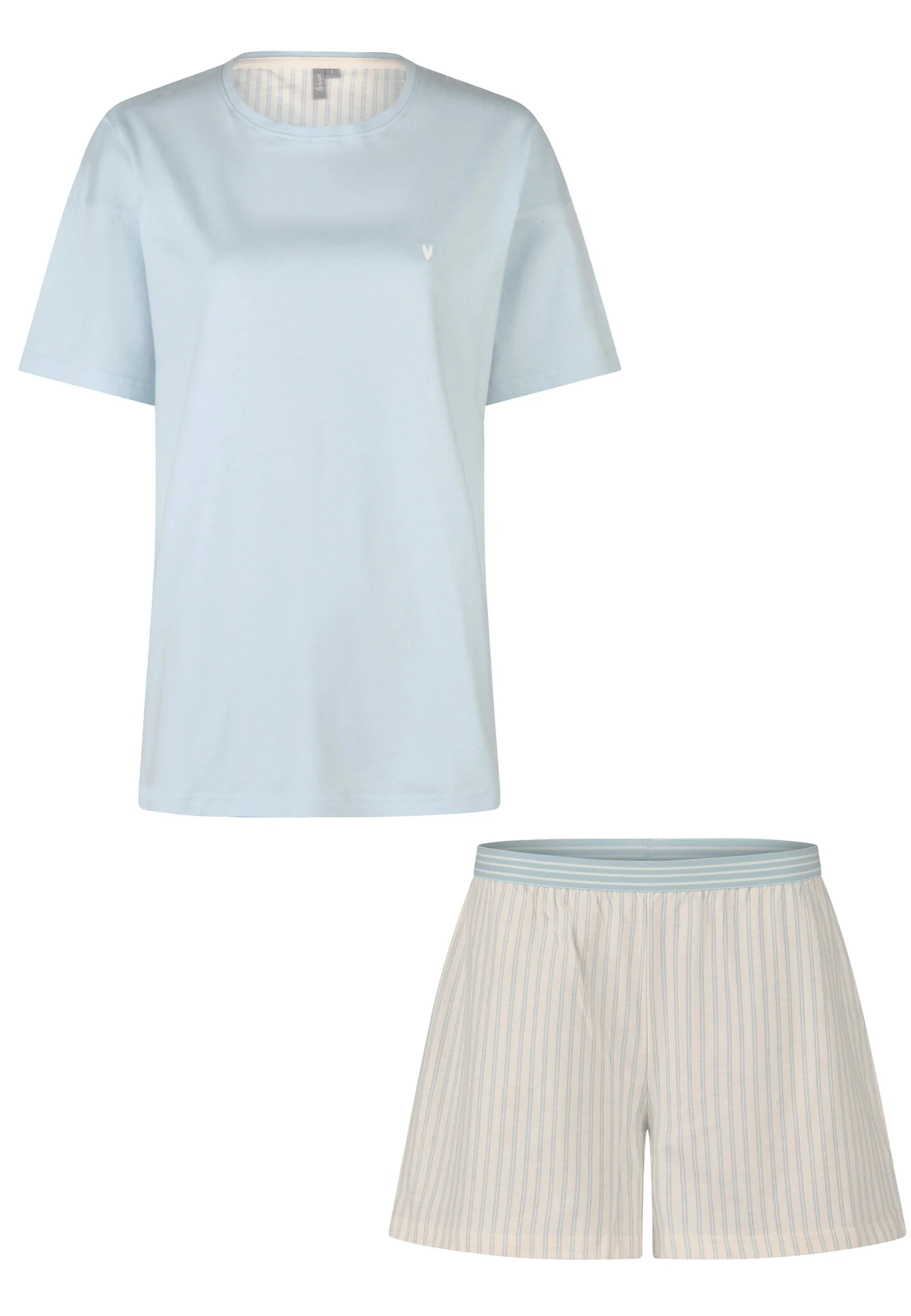 By Louise Dames korte pyjama set shortama lichtblauw/off-white gestreept