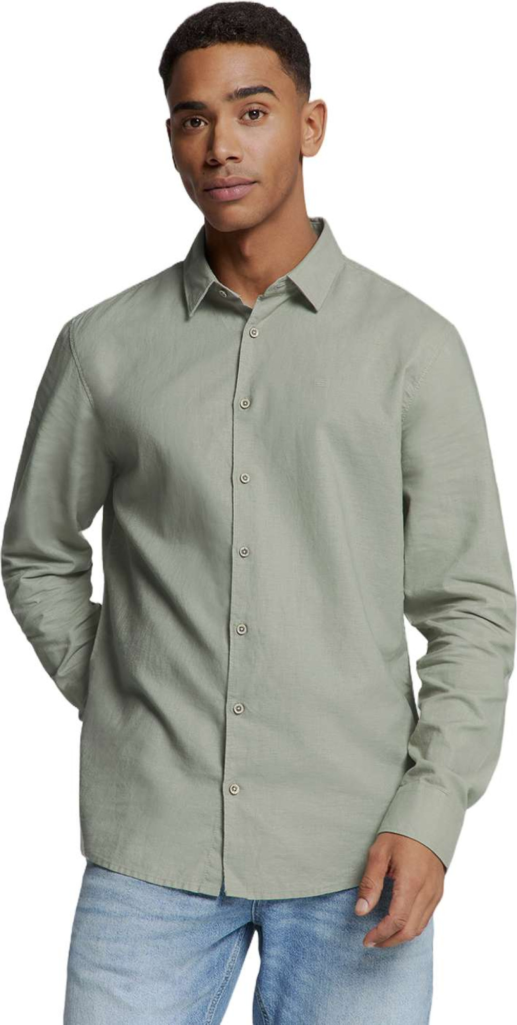 No Excess Shirt solid with linen light army