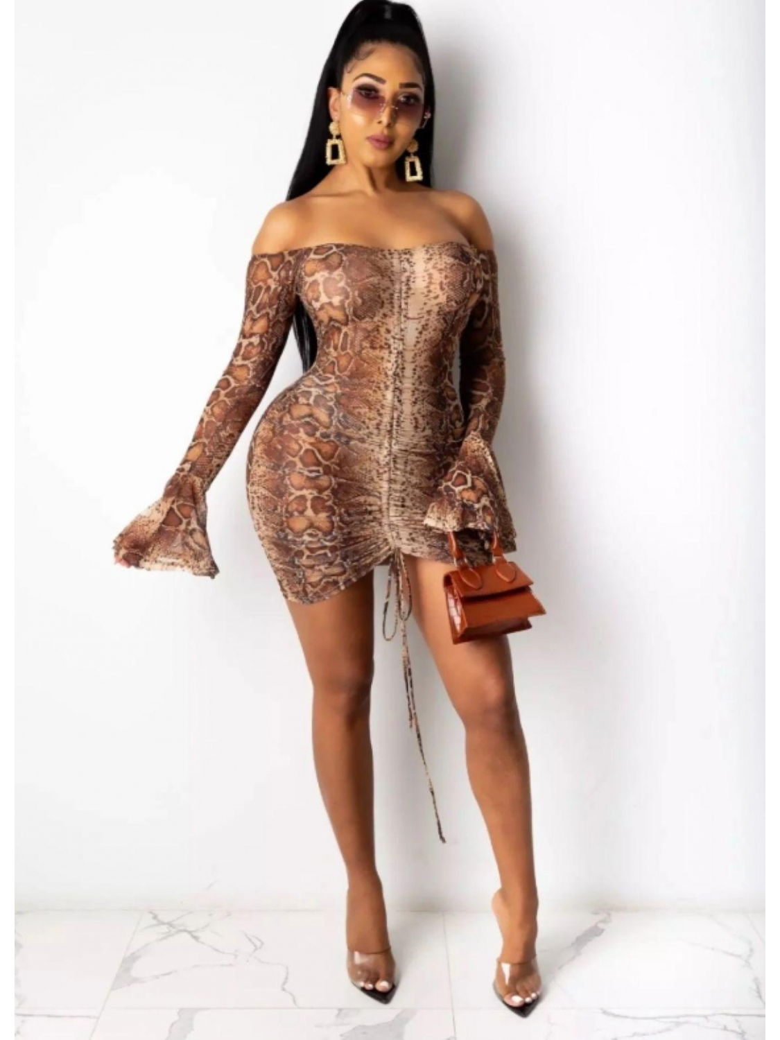 The Dezzy Factory Off shoulder print jurk | snake