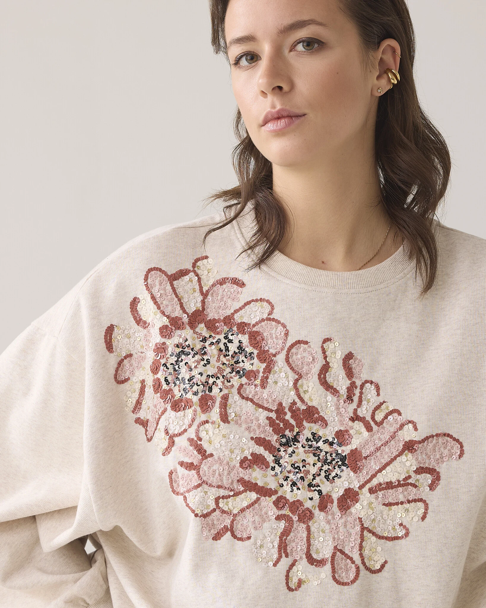Summum 3s5109-30656 702 long sleeve embellished sweatshirt pebblebeige