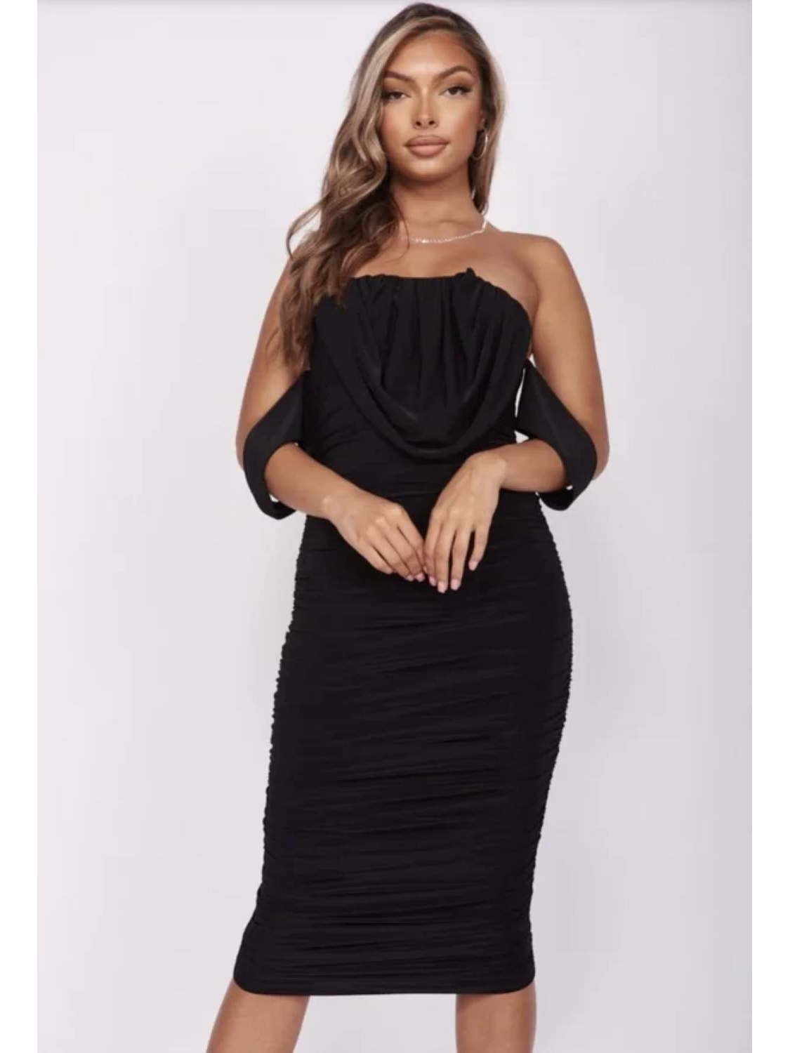 The Dezzy Factory Silky off shoulder dress | zwart