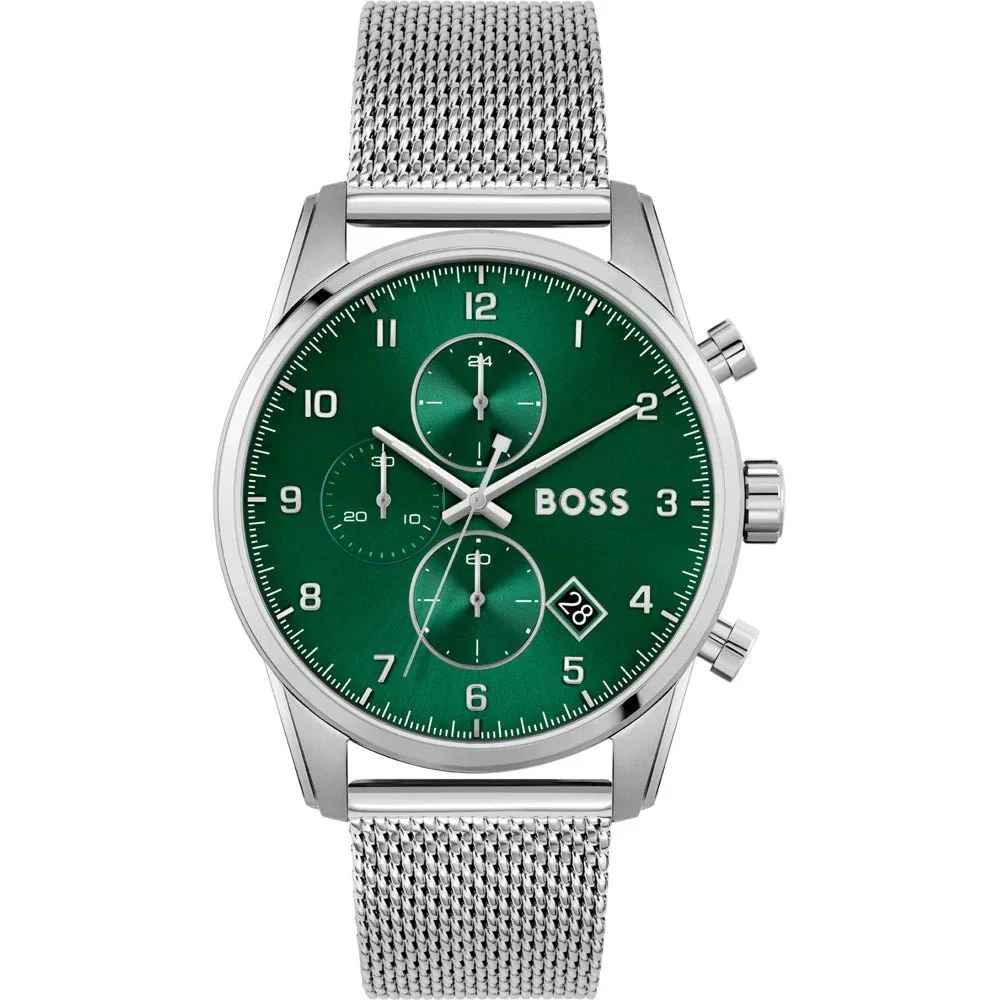 Hugo Boss Rvs horloge met groene wijzerplaat