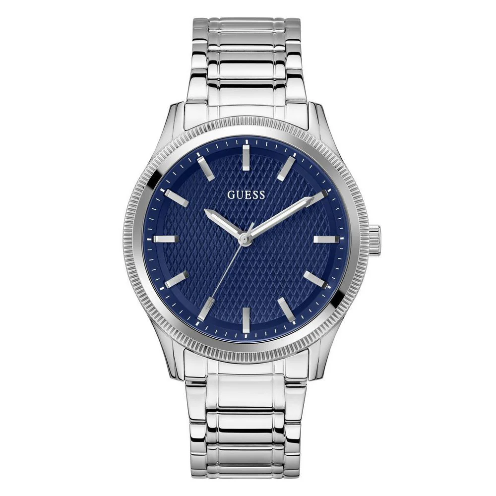 Guess Grijze rvs horloge met blauwe wijzerplaat