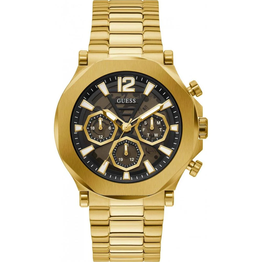 Guess Gouden rvs horloge met analoge wijzerplaat