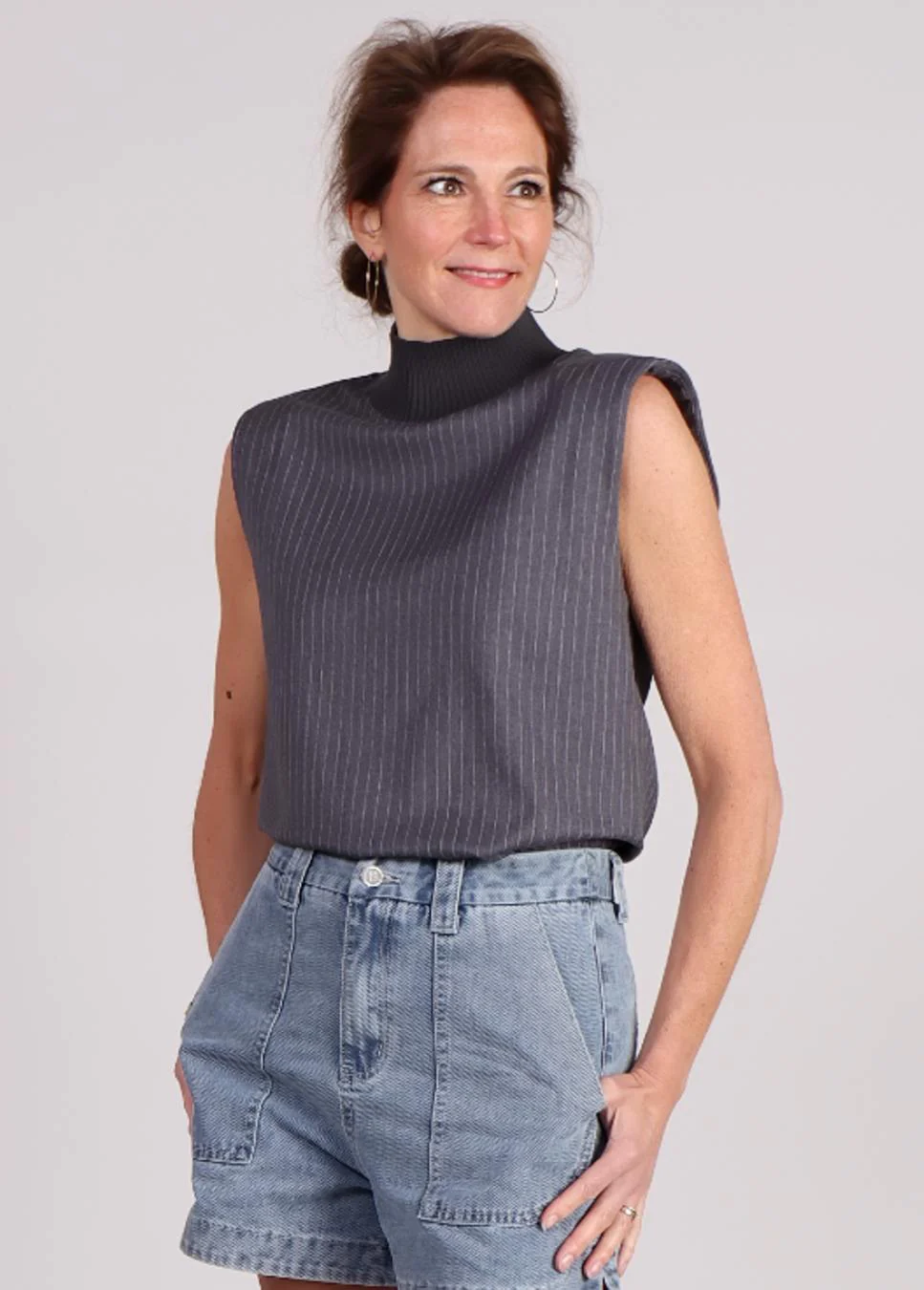 Co'Couture Idacc pin stripe top krijtstreep