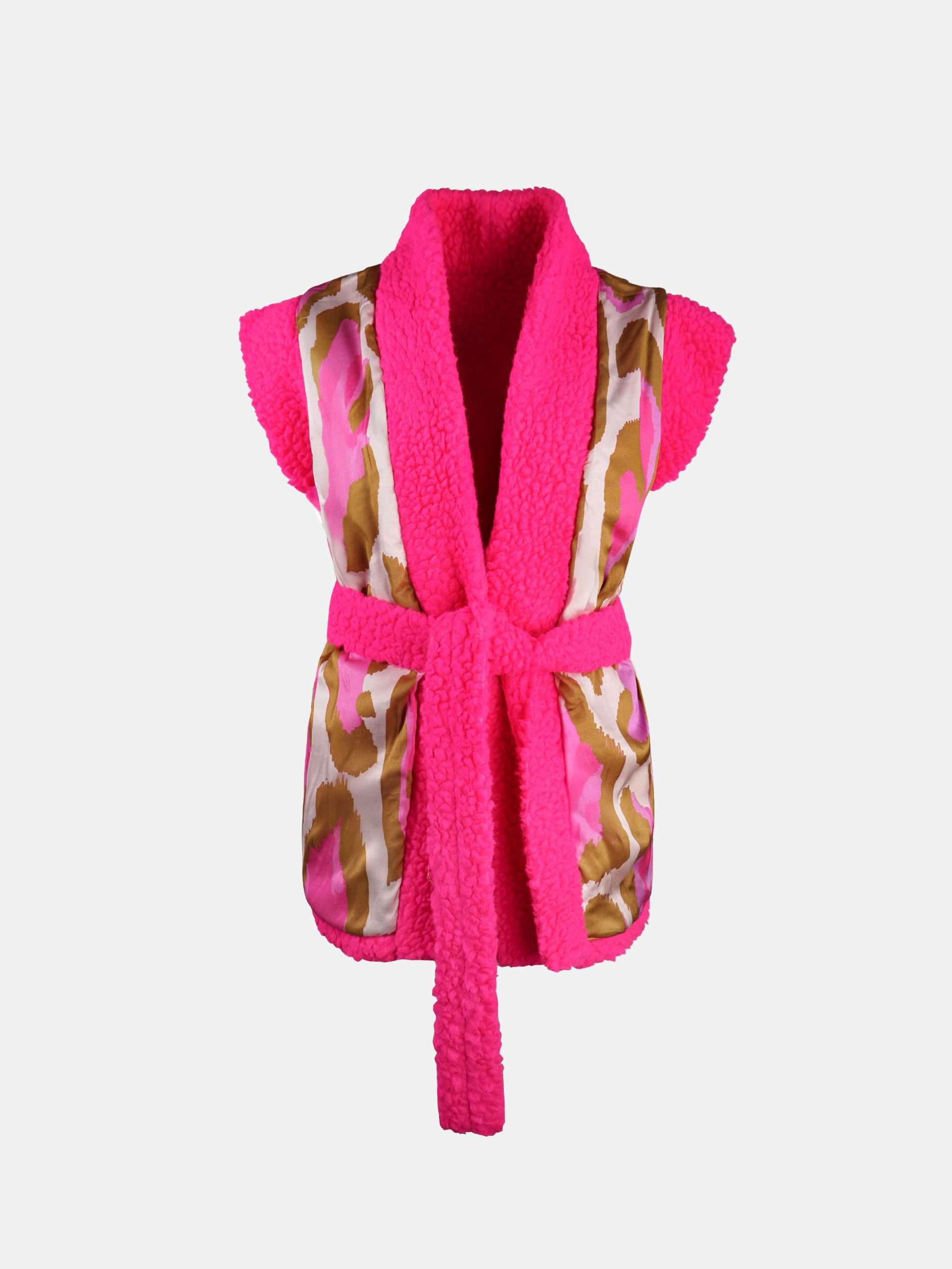 Mucho Gusto  teddy vest reversible fuchsia met leopardenprint