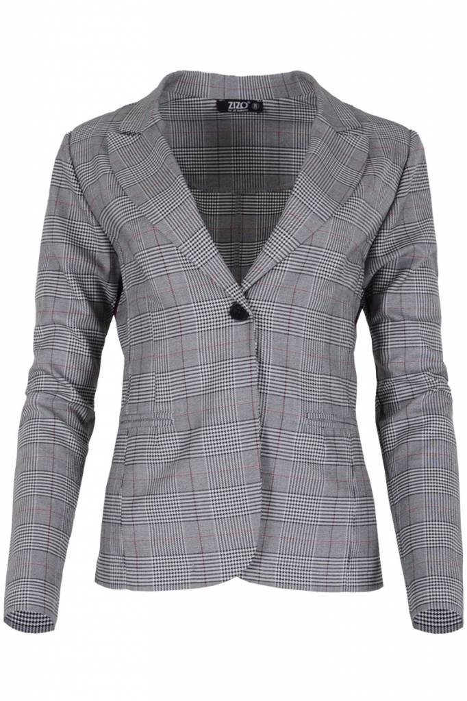 ZIZO . dames geruite blazer . ruit grijs