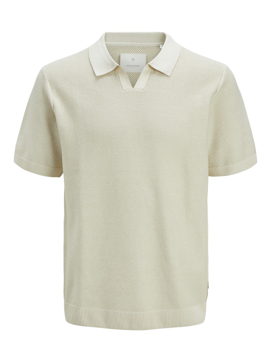 Jack & Jones Jprcceaston knit split neck ss sn beige